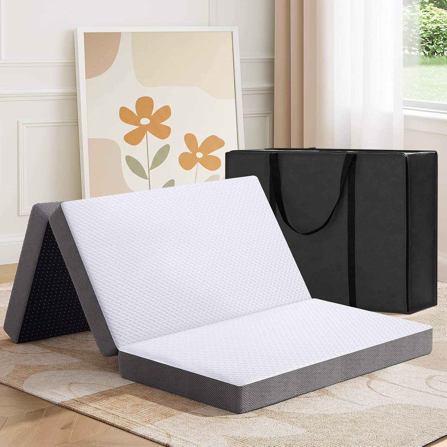 MASVIS Trifold Mattress, 4 Inch Memory Foam Foldable Mattress with Washable Cove
