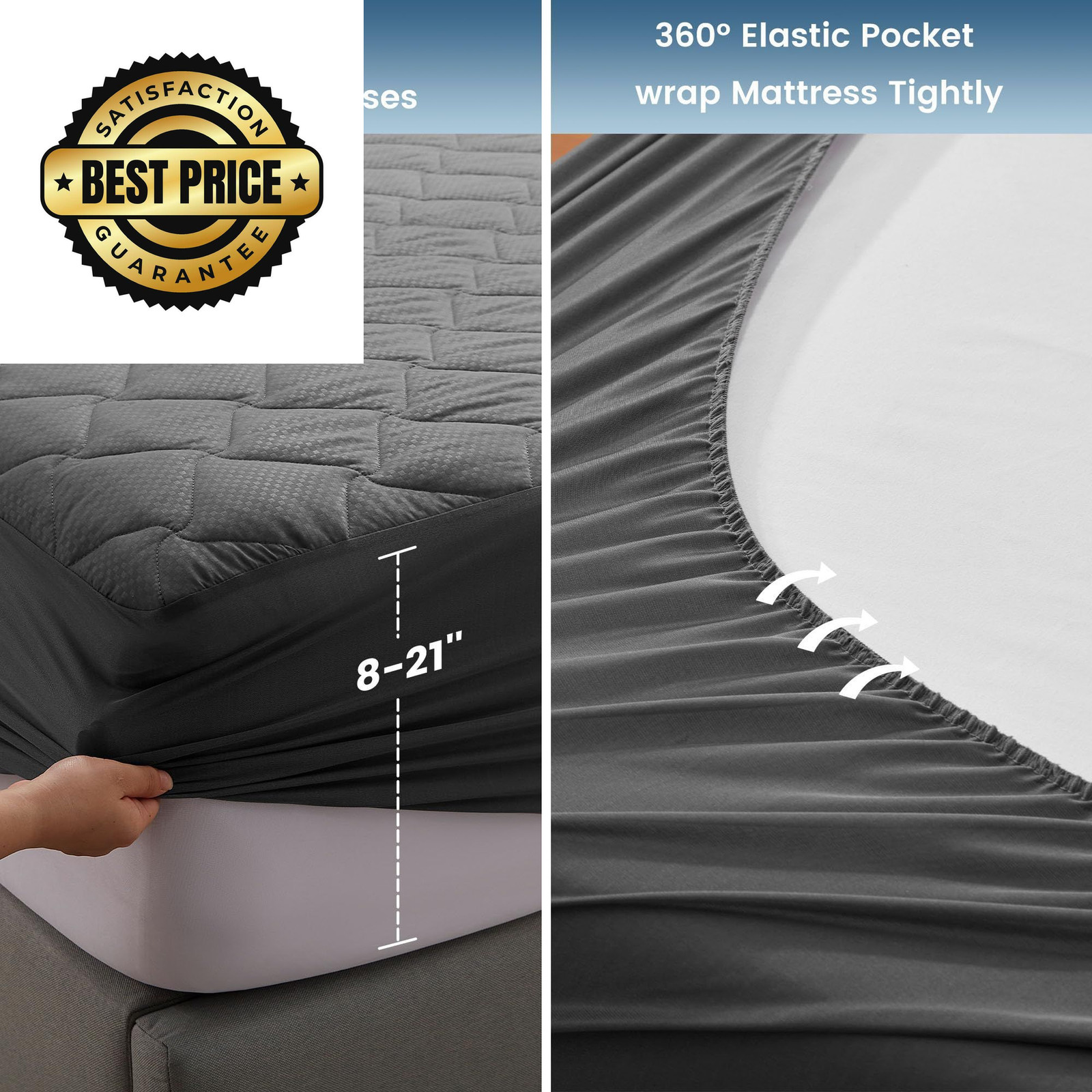 SLEEP ZONE Waterproof Mattress Protector Pad King Machine King, Gray