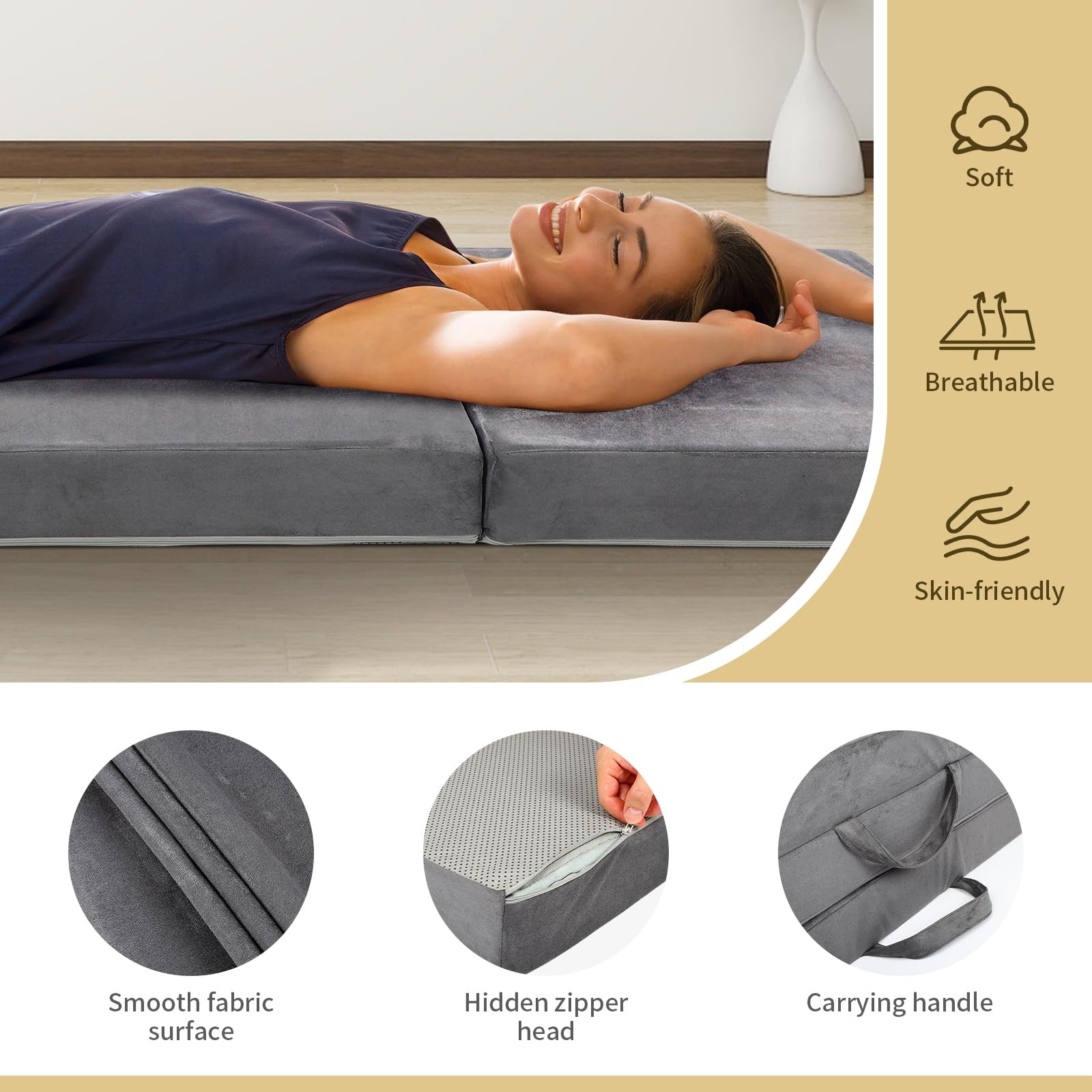 Tri-Fold Memory Foam Mattress,Single Folding Mattress with Handles and Washab…