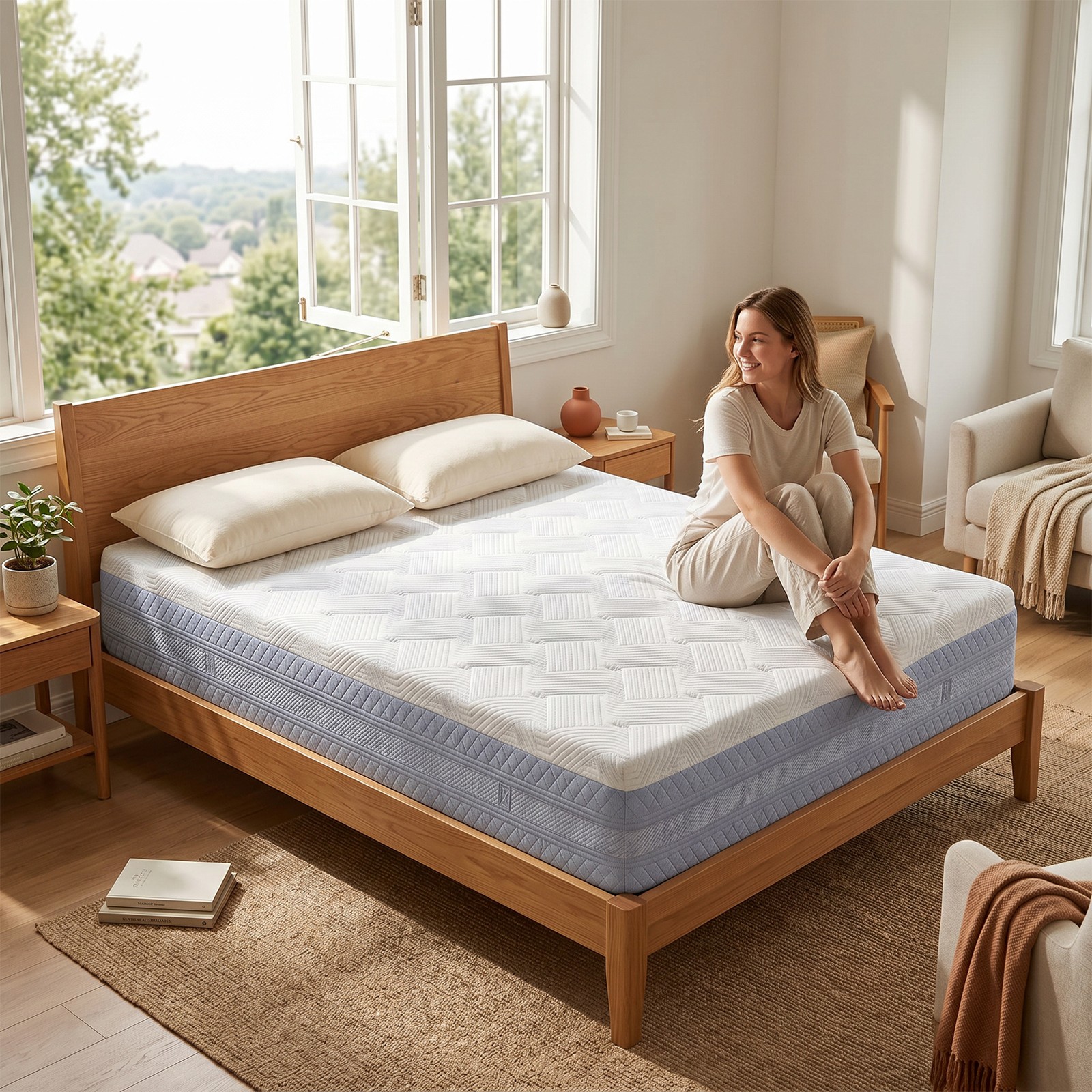 Queen Mattress 14 Inch Healthy Safe Foam Bed for Adults Kids Sleeping Use