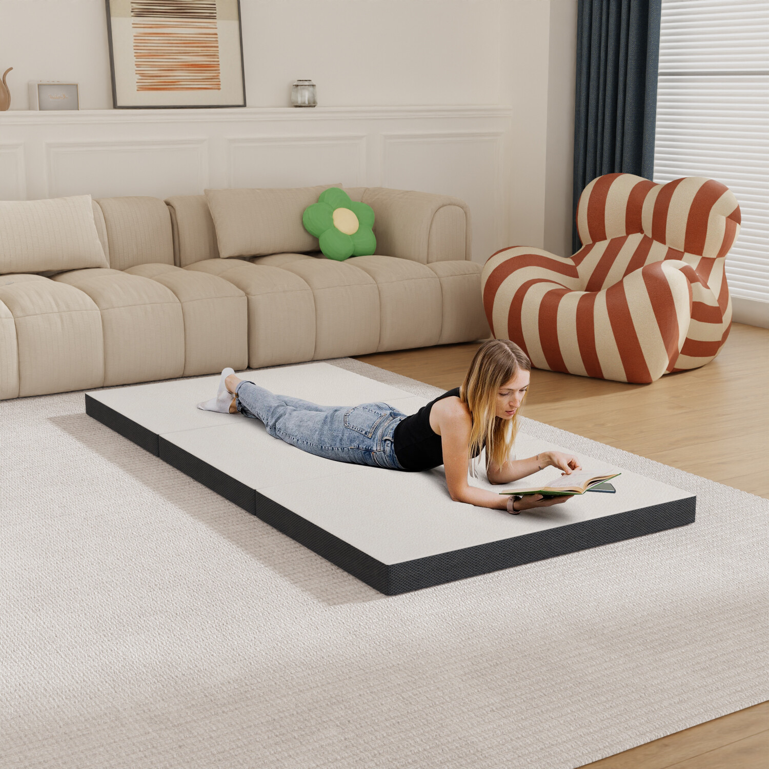 4-inch Folding Mattress, Tri Fold Memory Foam Mattress with Washable Cover