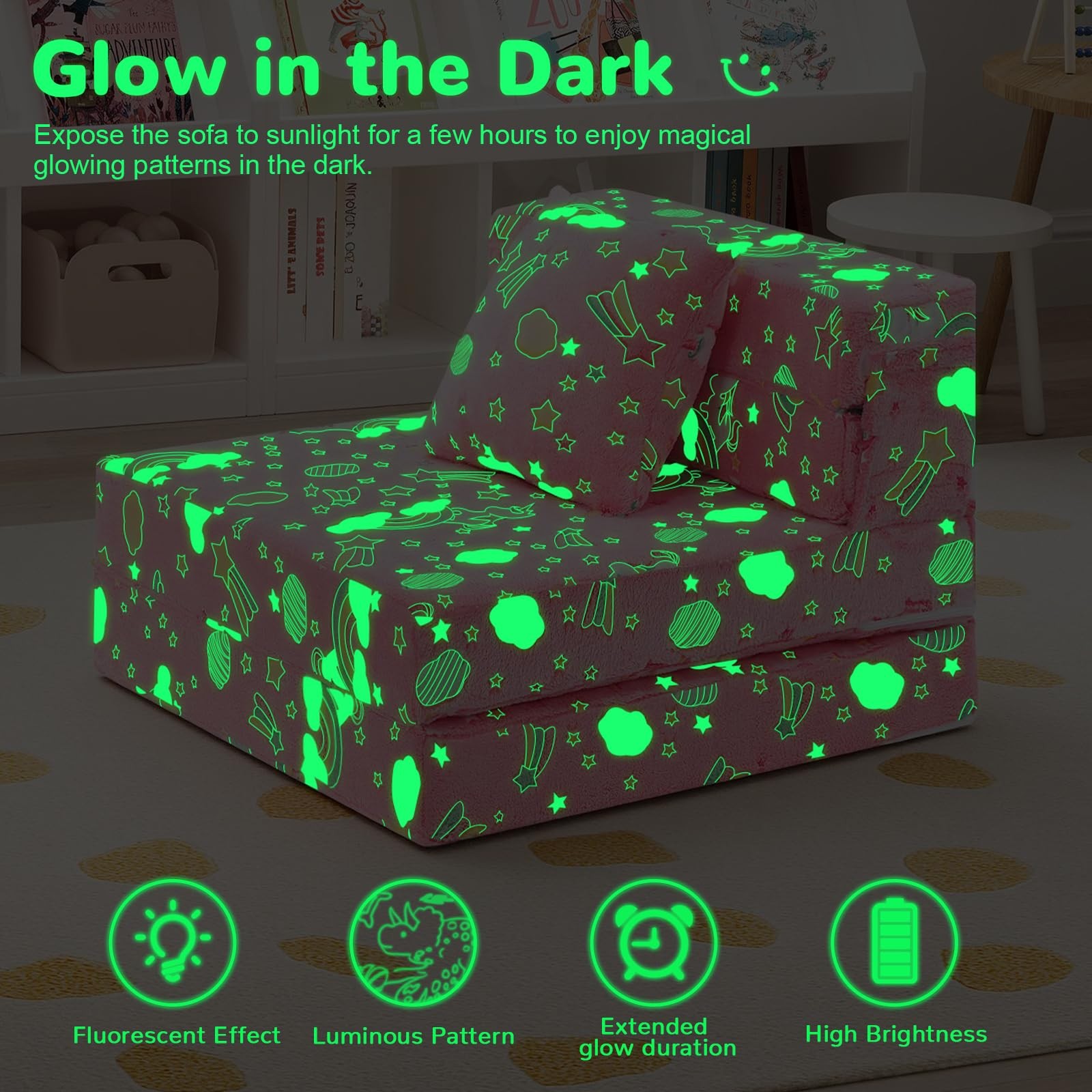 Glow Tri-fold Sofa Bed for , Folding Futon Mattress and Chair, Foldable Floor…