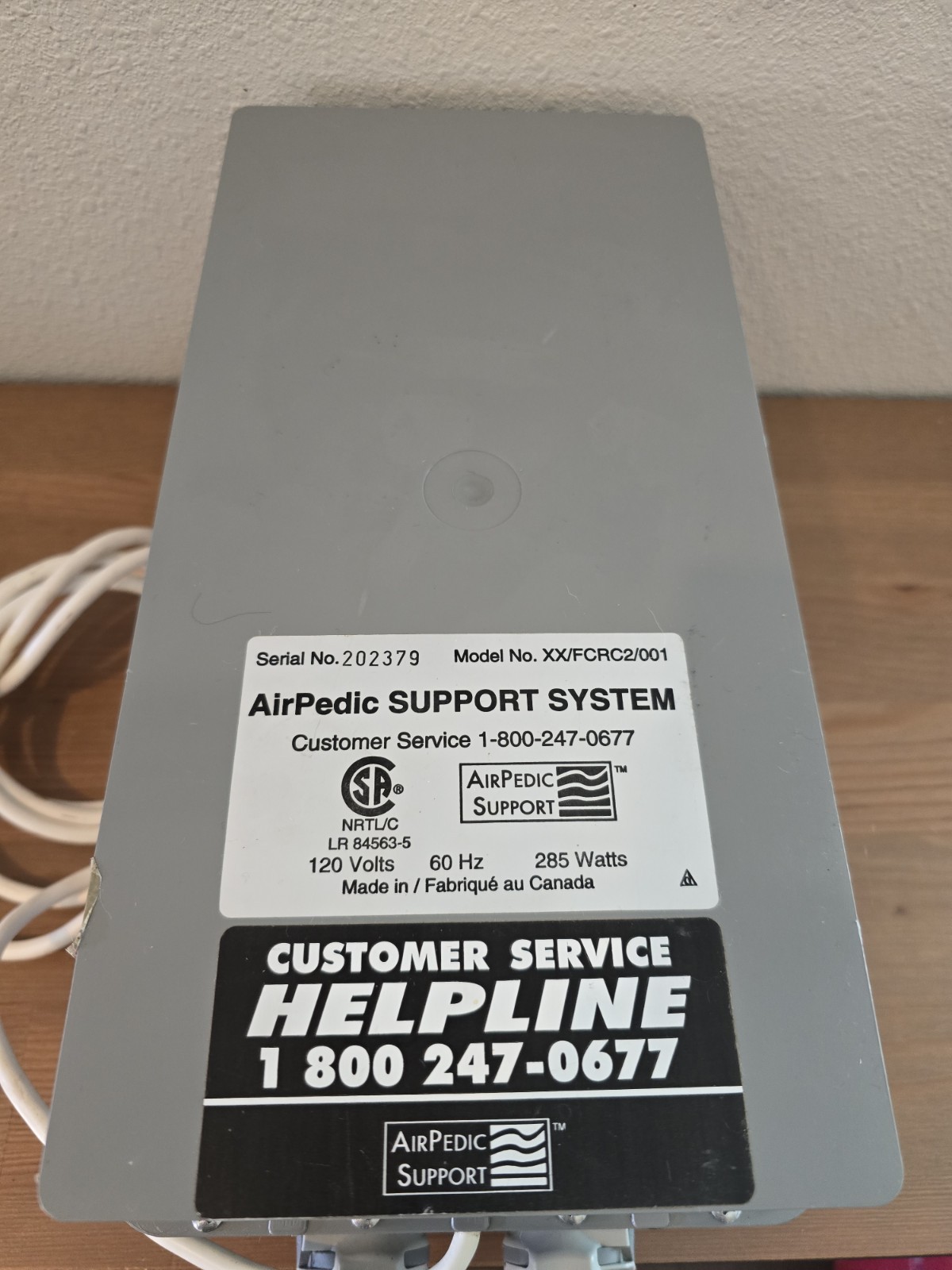 Airpedic Support System Control Box Pump Replacement XX/FCRC2/001