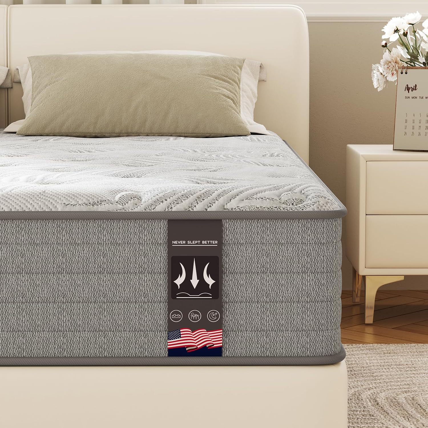 KOW Queen Size Mattress 12 Inch Medium Firm Gel Infused Memory Foam and Pocket S