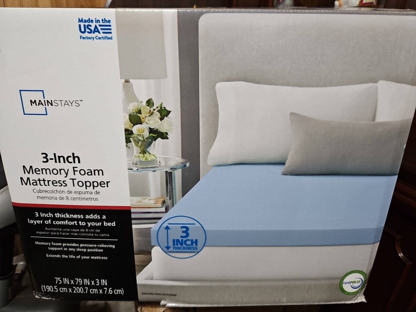 Mainstays 3″ Memory Foam Mattress Topper, King