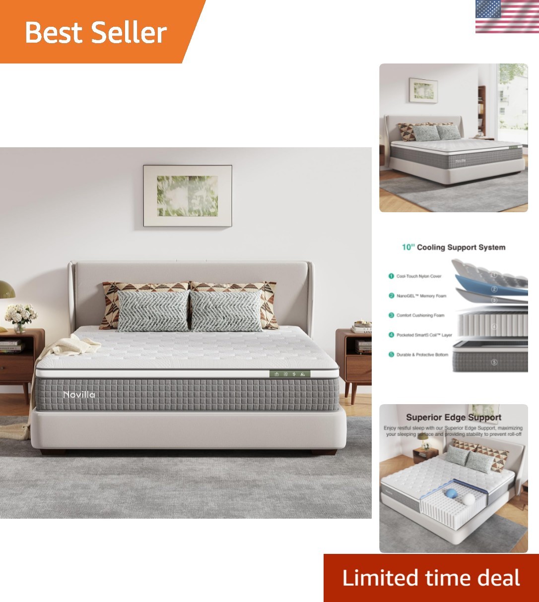 King Size Mattress 10 Inch,Hybrid Mattress King with Gel Memory Foam, Cool-To…