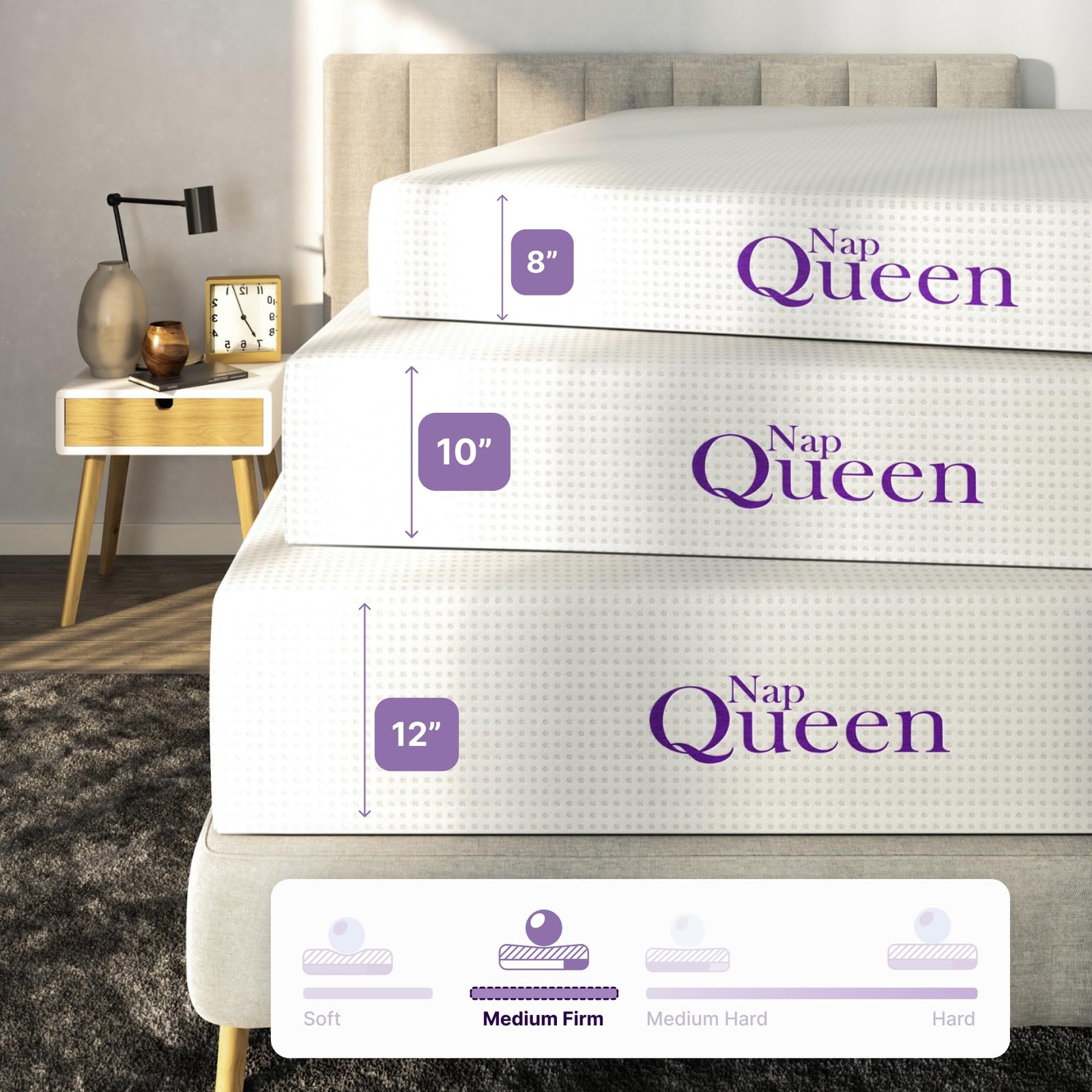 NapQueen Full 6 Inch Charcoal Memory Foam Mattress, CertiPUR-US, Medium Firm Bed