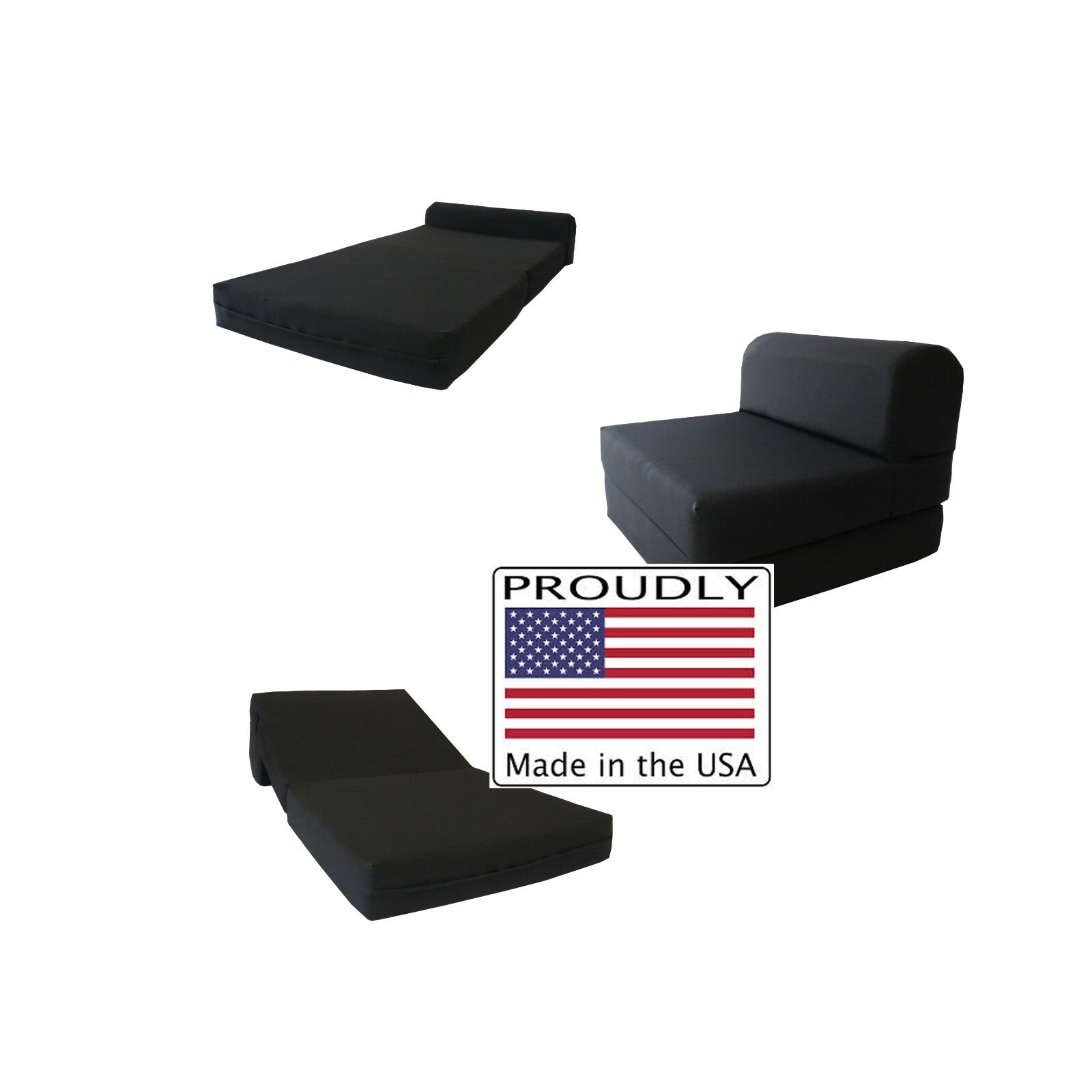 Twin Flip Chair Folding Foam Beds, Portable Sofa Bed, Couch 6x36x70, Black
