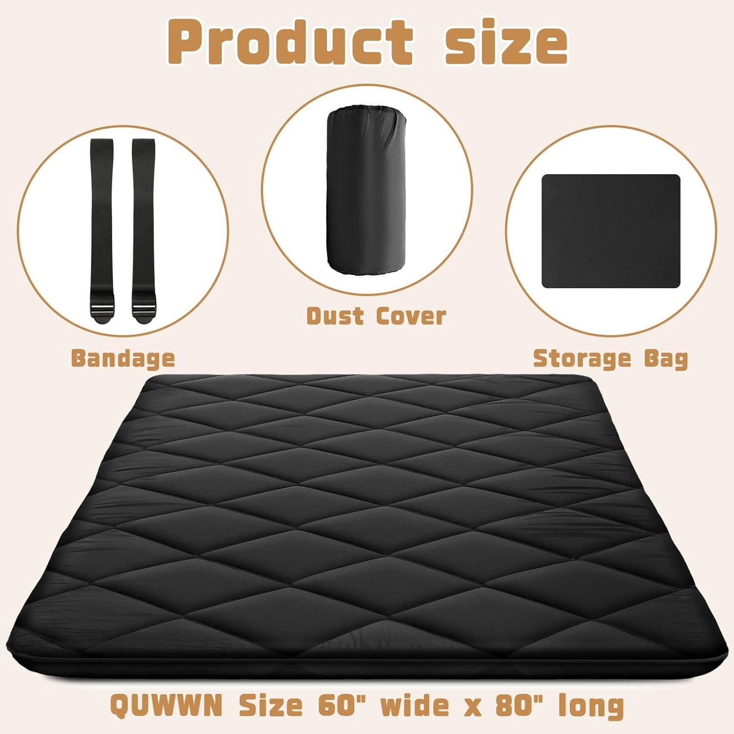 Japanese Futon Floor Mattr Queen Size 60″×80″, 3.9″ Thien 5-Layer