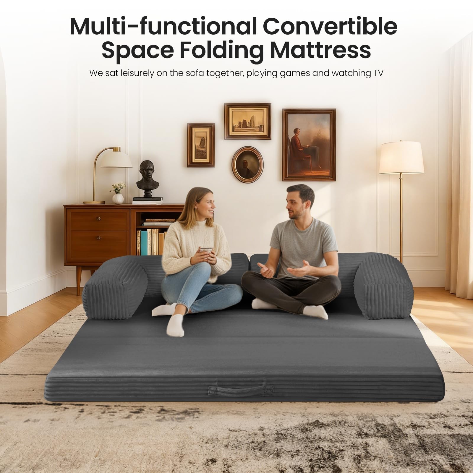 Tri-Fold Foldable Mattress, Convertible Folding Sofa Bed with Removable Arms …
