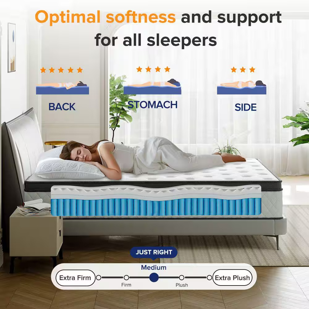 King Size 12 In. Medium Hybrid Memory Foam Mattress with Certipur-Us and Oeko-Te