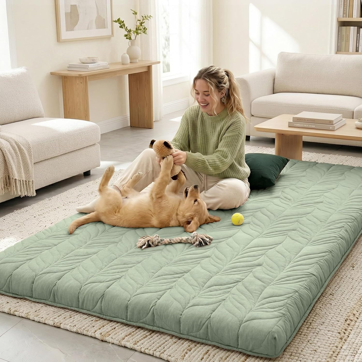 Japanese Floor Mattress Futon Mattress Twin Size, 4″ Thicken Roll up Tatami Mat