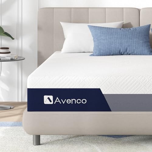 AVENCO QUEEN MEMORY FOAM MATTRESS, 12 INCH MEDIUM FIRM MATTRESS – WHITE/GRAY