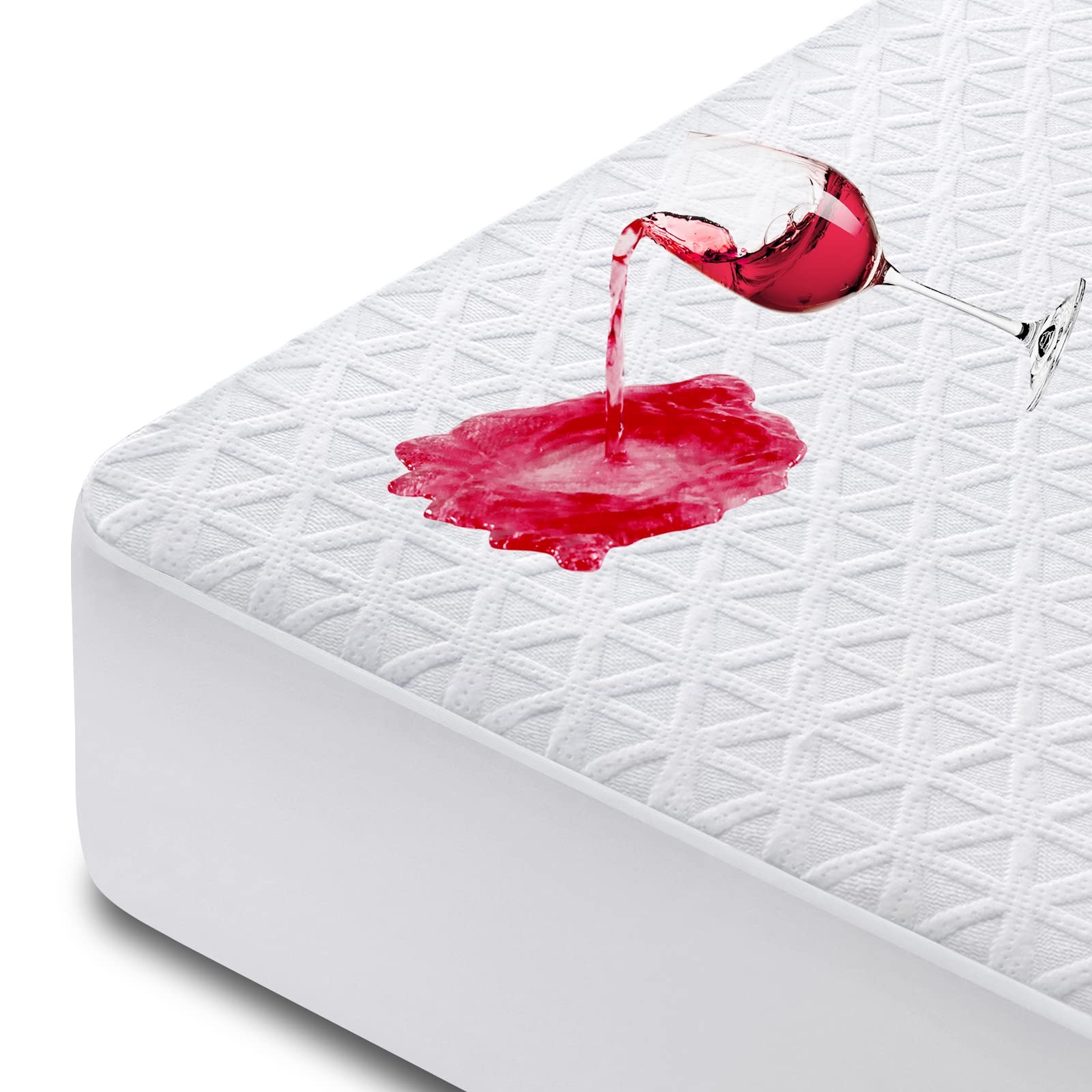 Premium Waterproof Mattress Protector King Size, Breathable Bed King, White