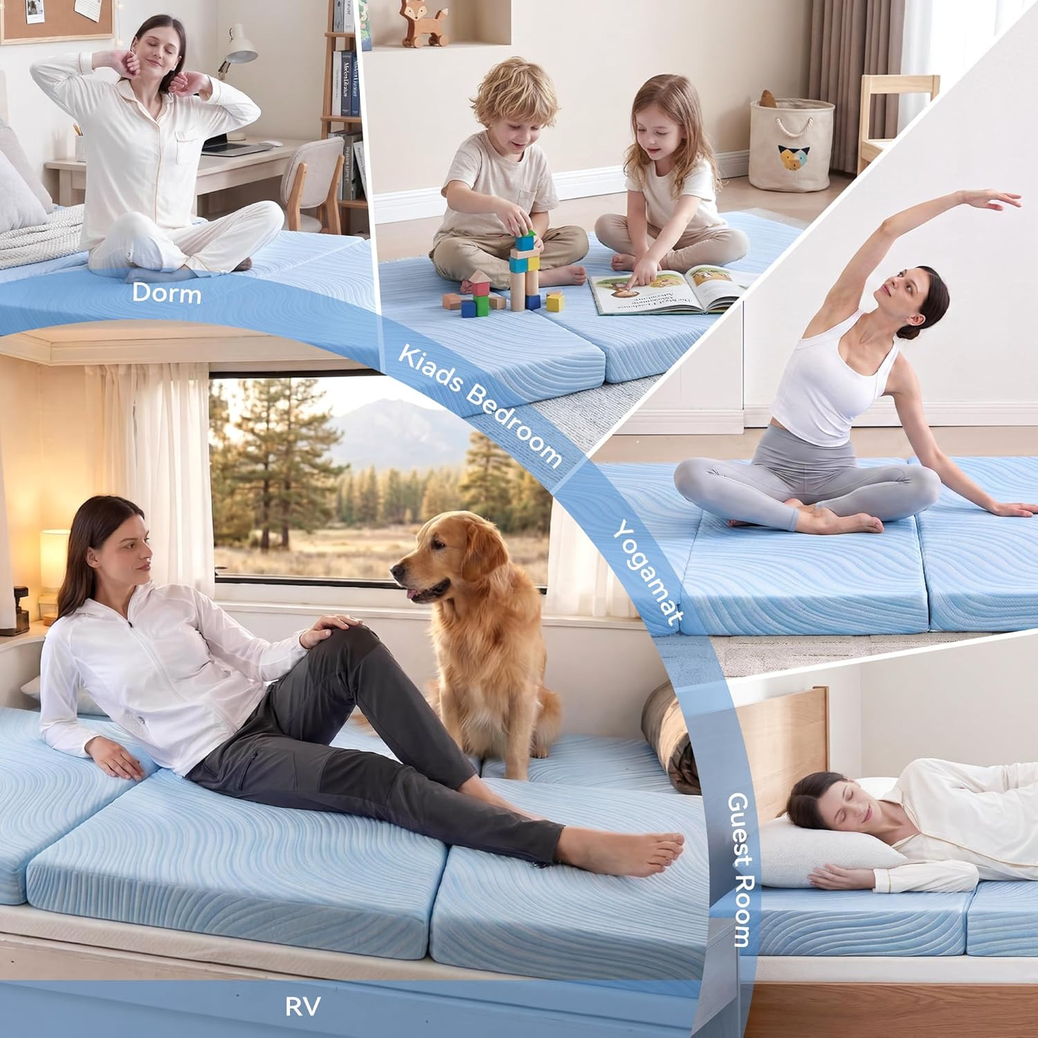 Foldable Trifold Tri Fold Portable Folding Mattress – 4 Inch Memory Foam & High