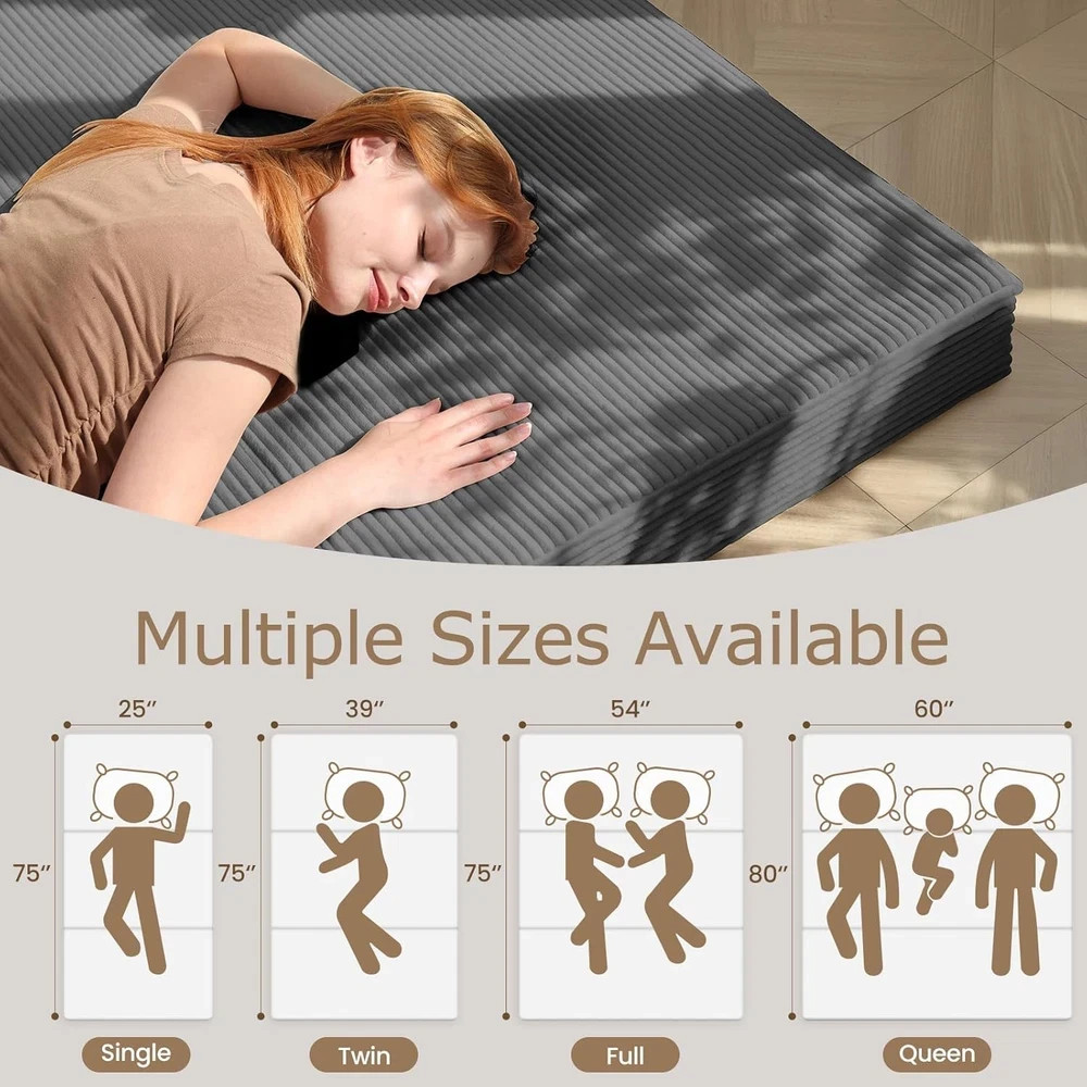 Queen Size Tri-Fold Memory Foam Mattress with Washable Cover & Carry Handles