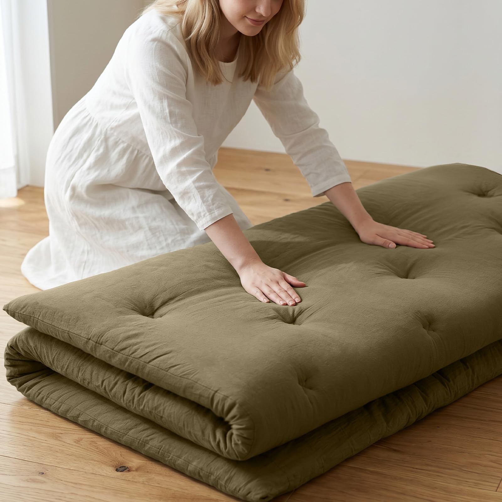 ZonLi Japanese Floor Futon Mattress Twin (80″L x 39″W x 2.5″Th), Winter Moss