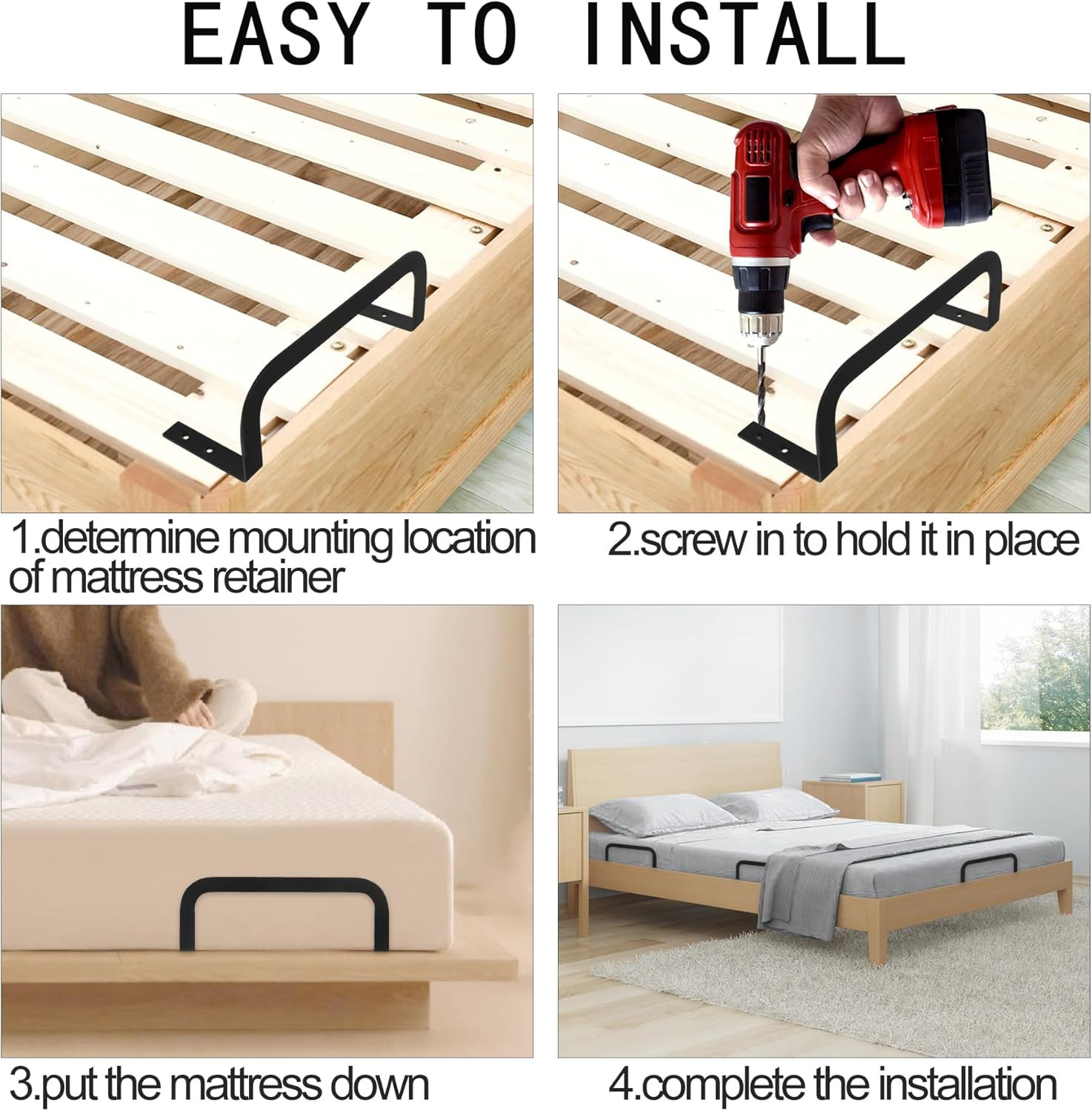 Mattress Retainer Bar Bracket Holder 4Pcs – Keeps Mattress from Sliding on Platf