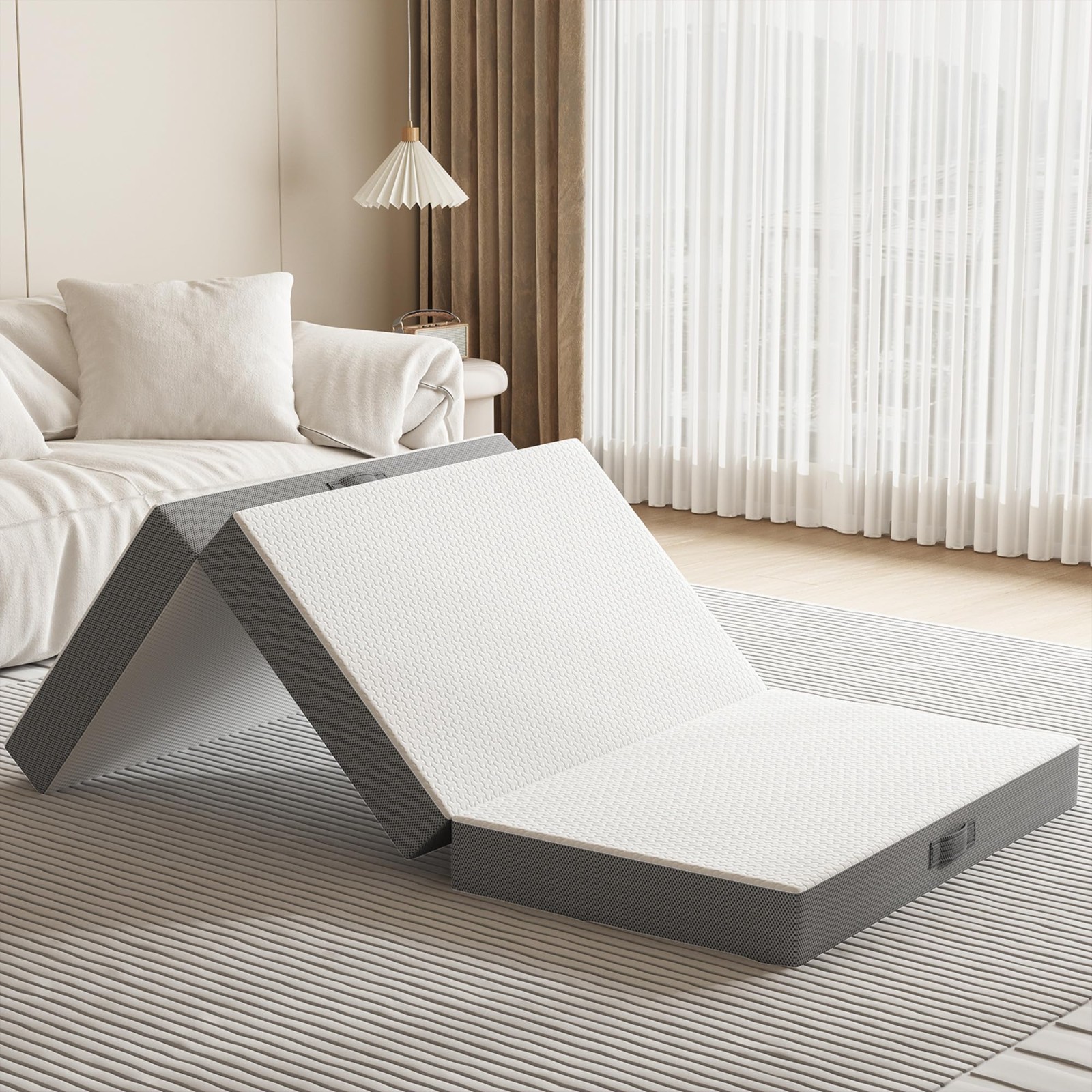 6″ Tri-Fold Memory Foam Mattress Topper – Washable, Reversible, Portable for Tra