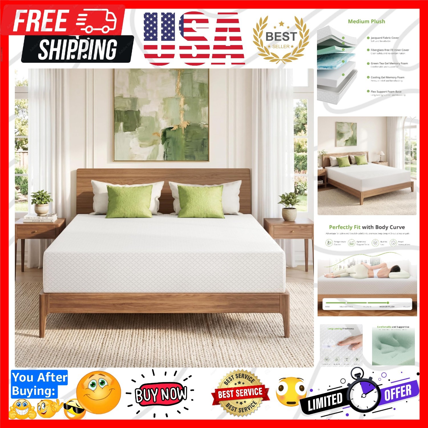 Twin XL Memory Foam Mattress, 5 Inch Bed Mattress in a Box with Cooling Green…