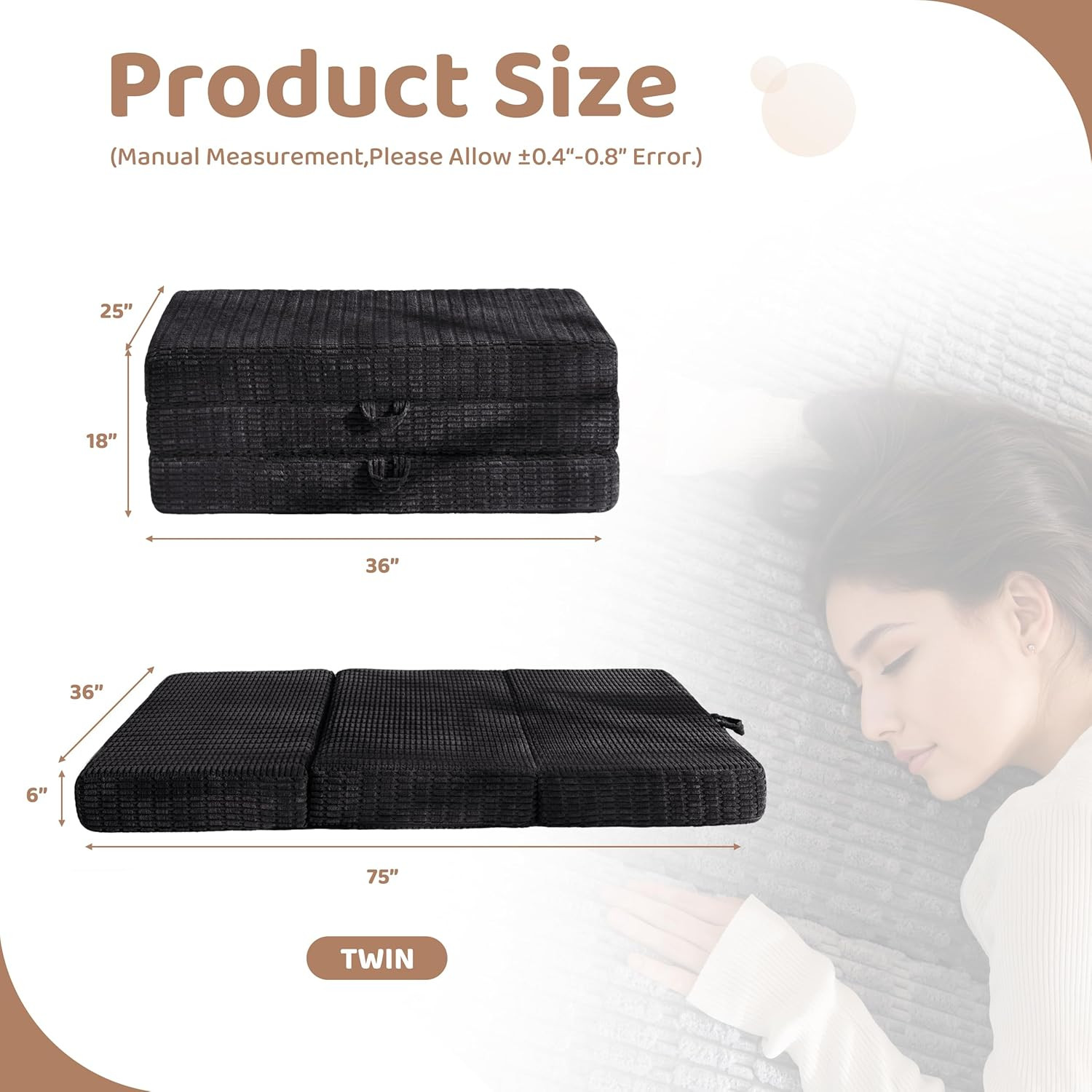 Memory Foam Tri-Folding Mattress, 6 Inch Gel Folding Mattress Topper, Foldable S