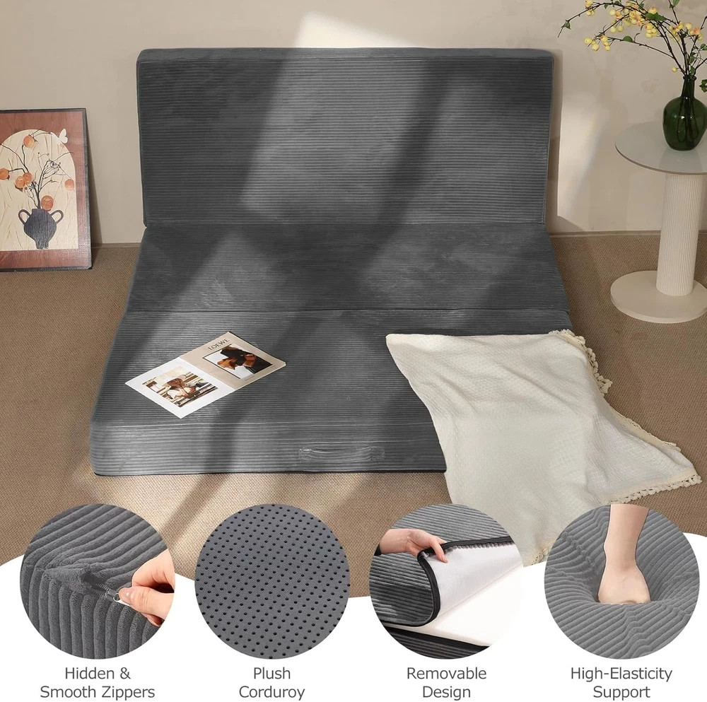 Queen Size Tri-Fold Memory Foam Mattress with Washable Cover & Carry Handles