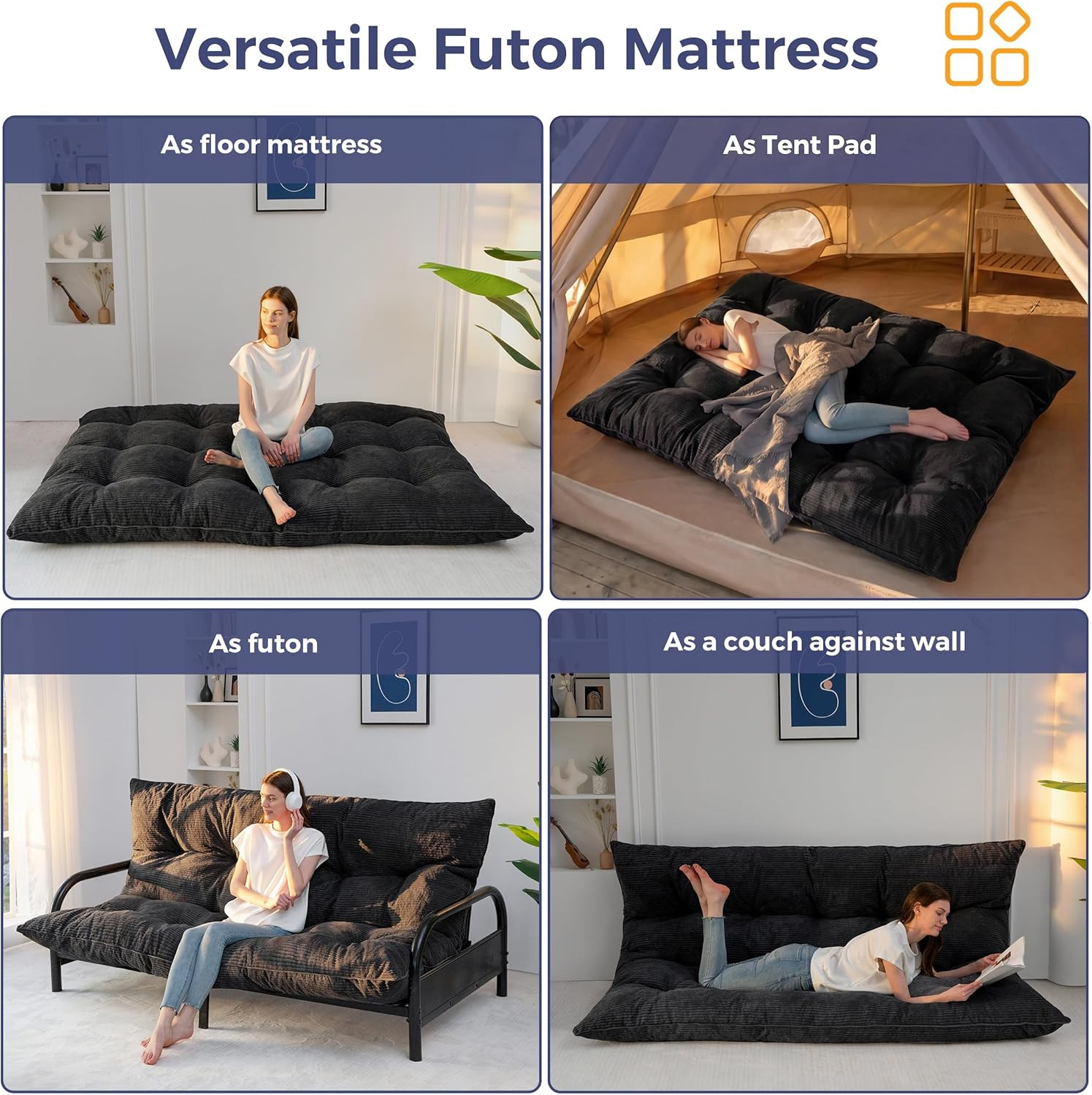 6″ Japanese Floor Mattress, Foldable Futon Mattress Queen Size, Tufted Roll up F