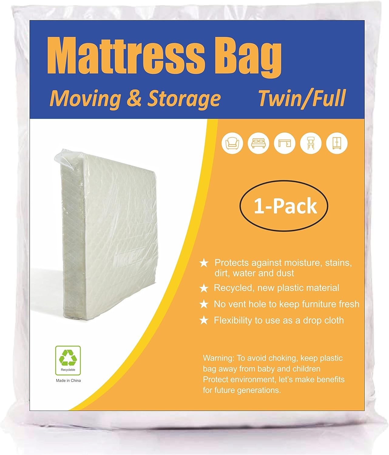 Mattress Bag Twin Full Size Moving Storage 1 Pack