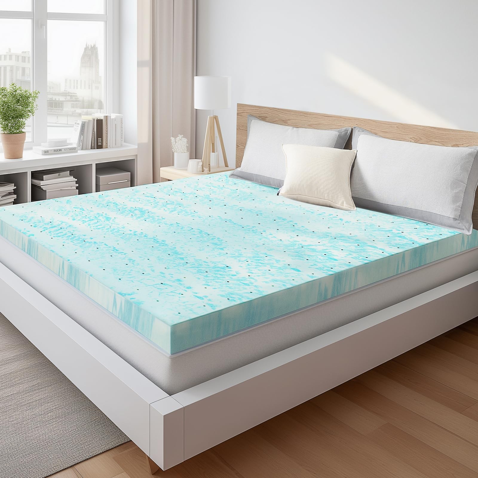 Sweetcrispy 3in Gel Memory Foam Mattress Topper Queen Cooling Bed Pad Soft
