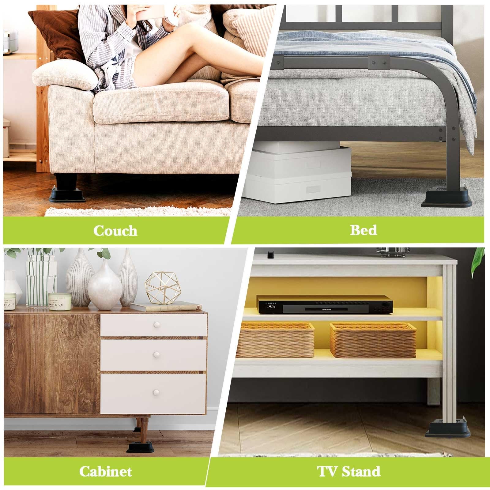 Yookwutar Bed Risers 1 inch, 2 3 4 6 1 Inch, Black 4 Pack