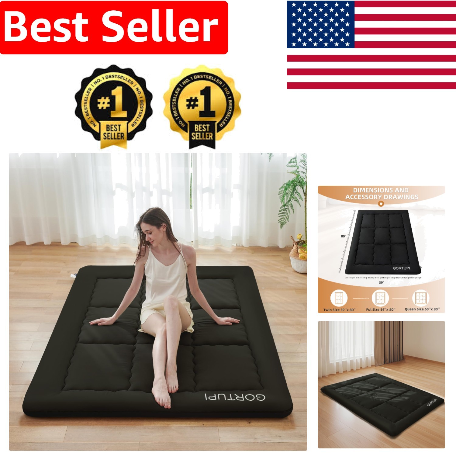 3″ Black High-Density Foam Japanese Futon Mattress – Foldable & Versatile
