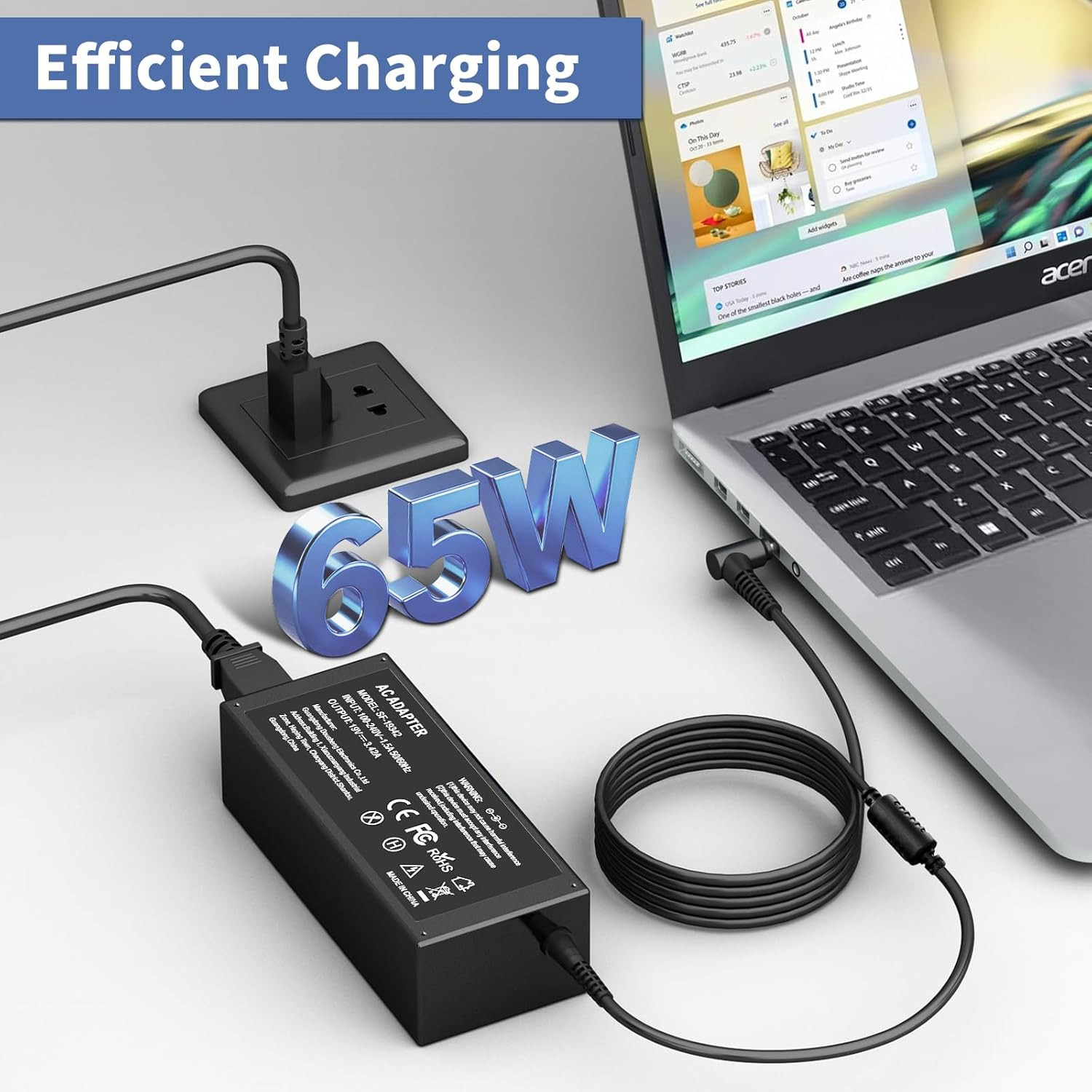 65W Laptop Charger Acer Aspire 5 3 1-AC Adapter Acer Aspire 1 3 5 Slim Laptop