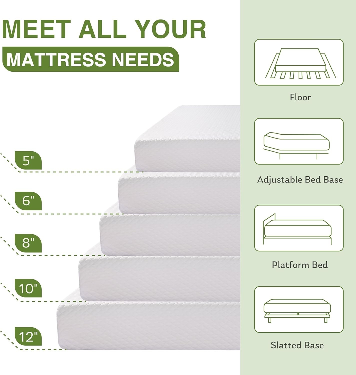 6 Inch Twin Mattress for Kids, Memory Foam Mattress with Cooling Green Tea Ge…