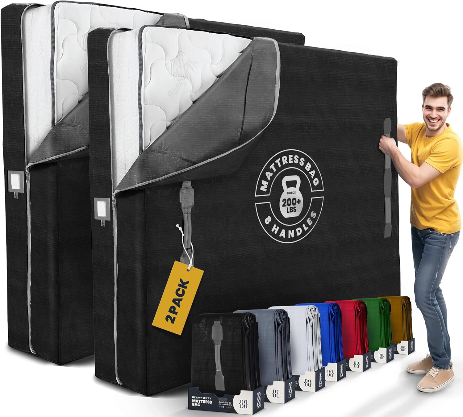 Mattress Bags for Moving with 8 Handles Full XL – 2 PACK Extra-Thick Mattress…