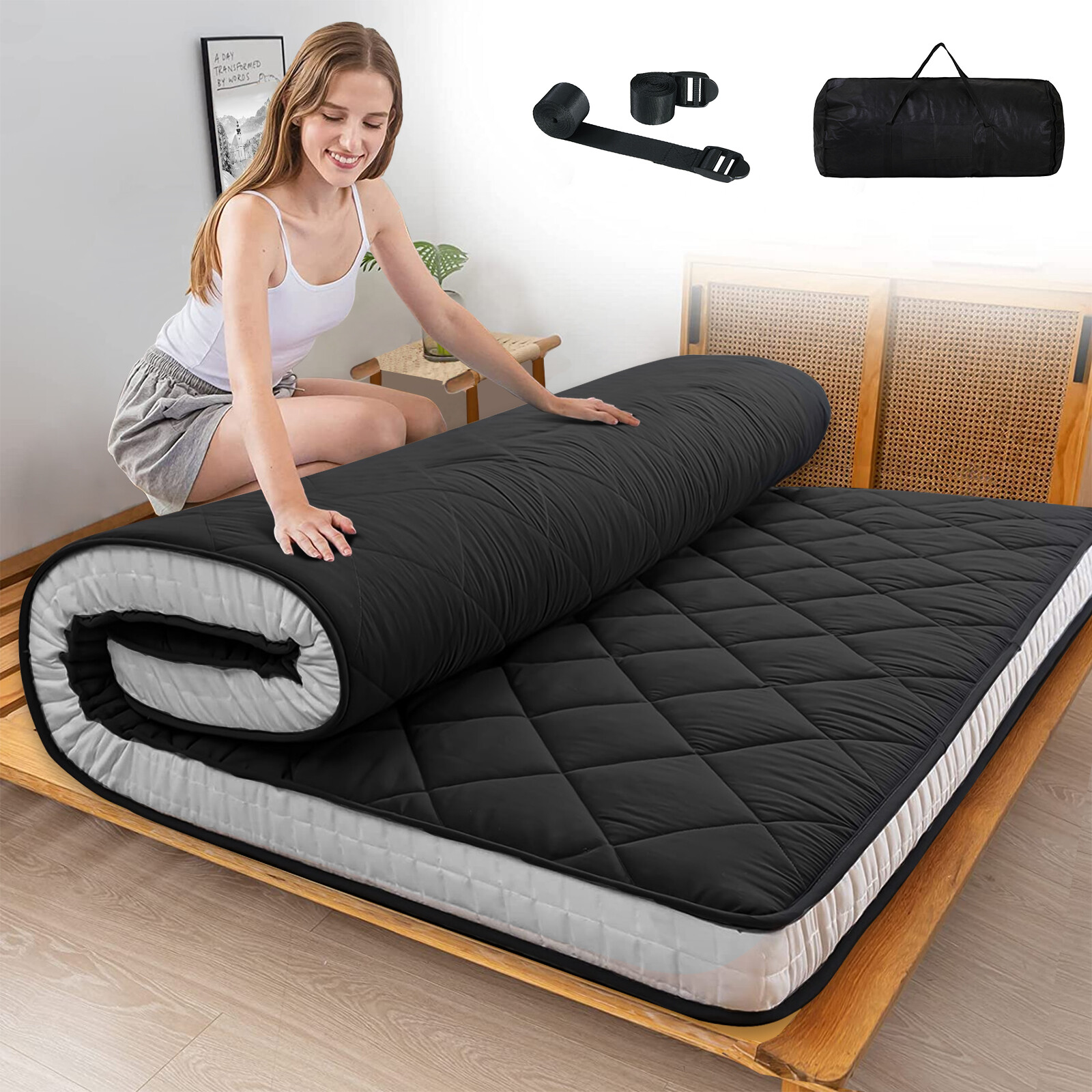 MOPHOTO Futon Mattress Upgraded Japanese Mattress Quilted Bed Mattress Topper