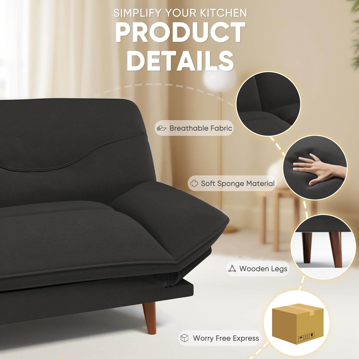 Convertible Futon Sofa Bed, Sleeper Futon Couch with Adjustable