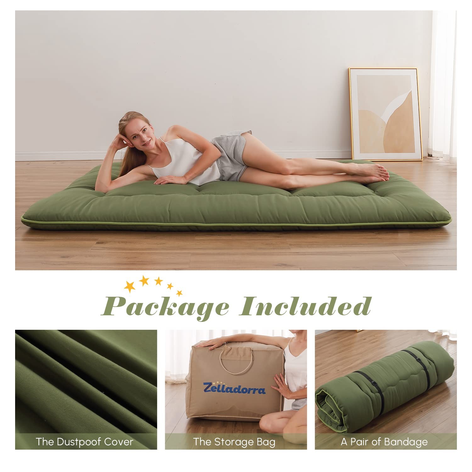 Japanese Floor Mattress, Futon Mattress with Portable Storage Bag and Washabl…