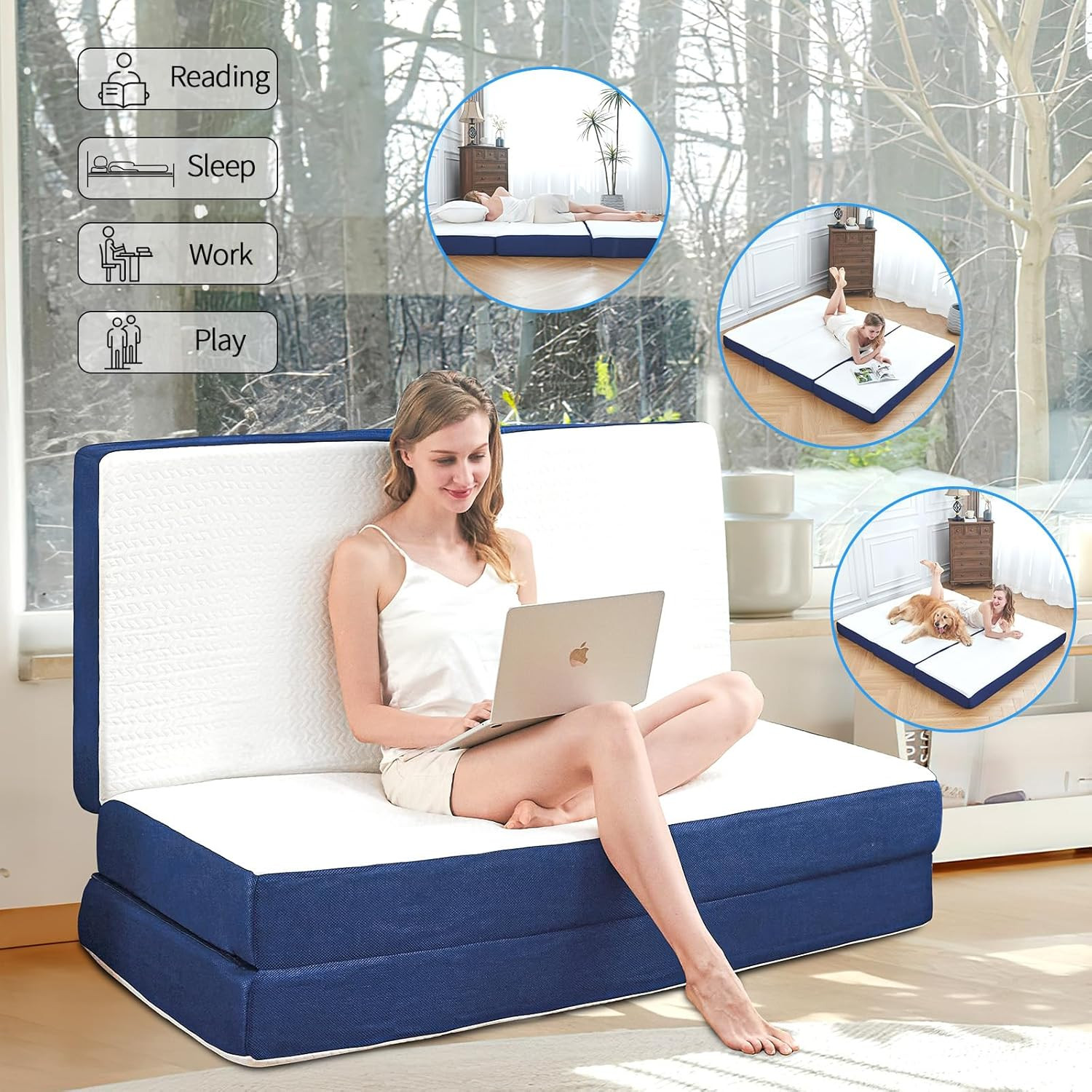 Folding Mattress Full Size, Memory Foam 6 Inch Tri Portable Trifold Mattress Fut