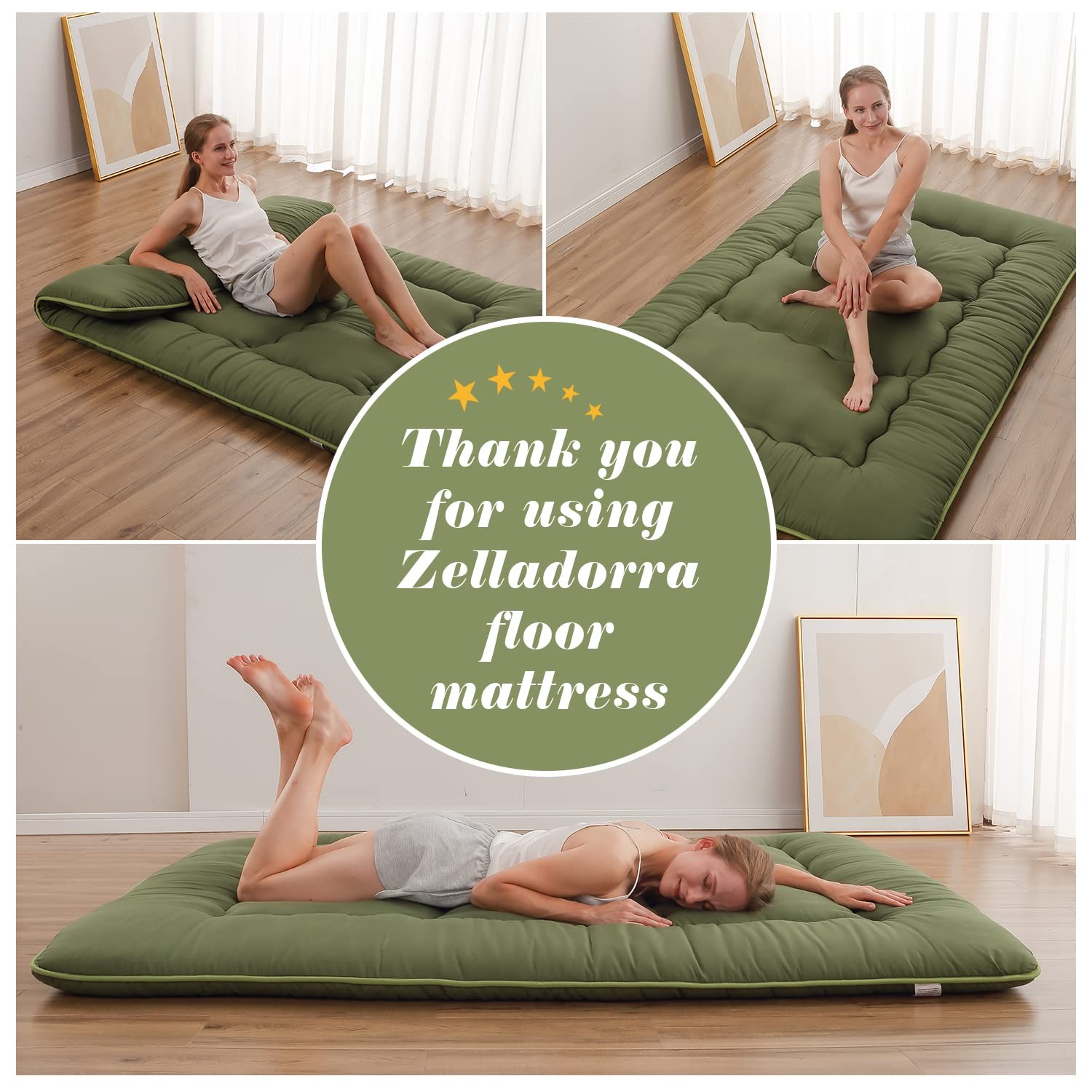 Japanese Floor Mattress, Futon Mattress with Portable Storage Bag and Washabl…