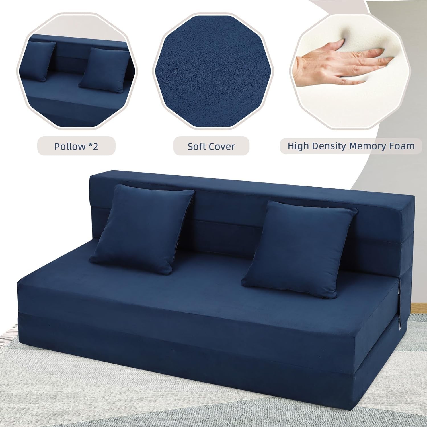 Queen Size Folding Sofa Bed Convertible Floor Futon Bed Mattresses w/ 2 Pillow💥