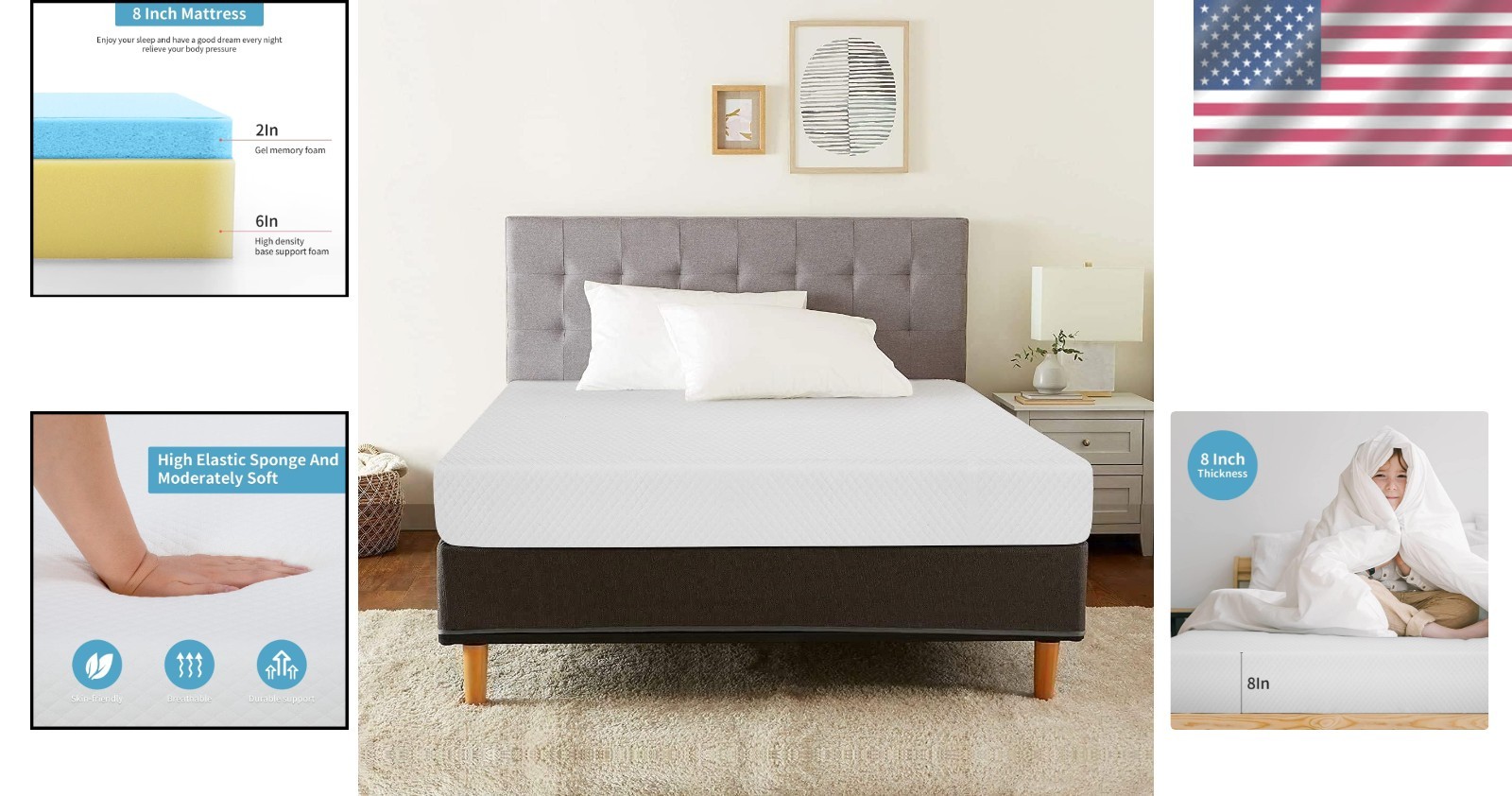 Medium Firm 8 Inch Queen Gel Memory Foam Bed Mattress for Cool Sleep & Comfort
