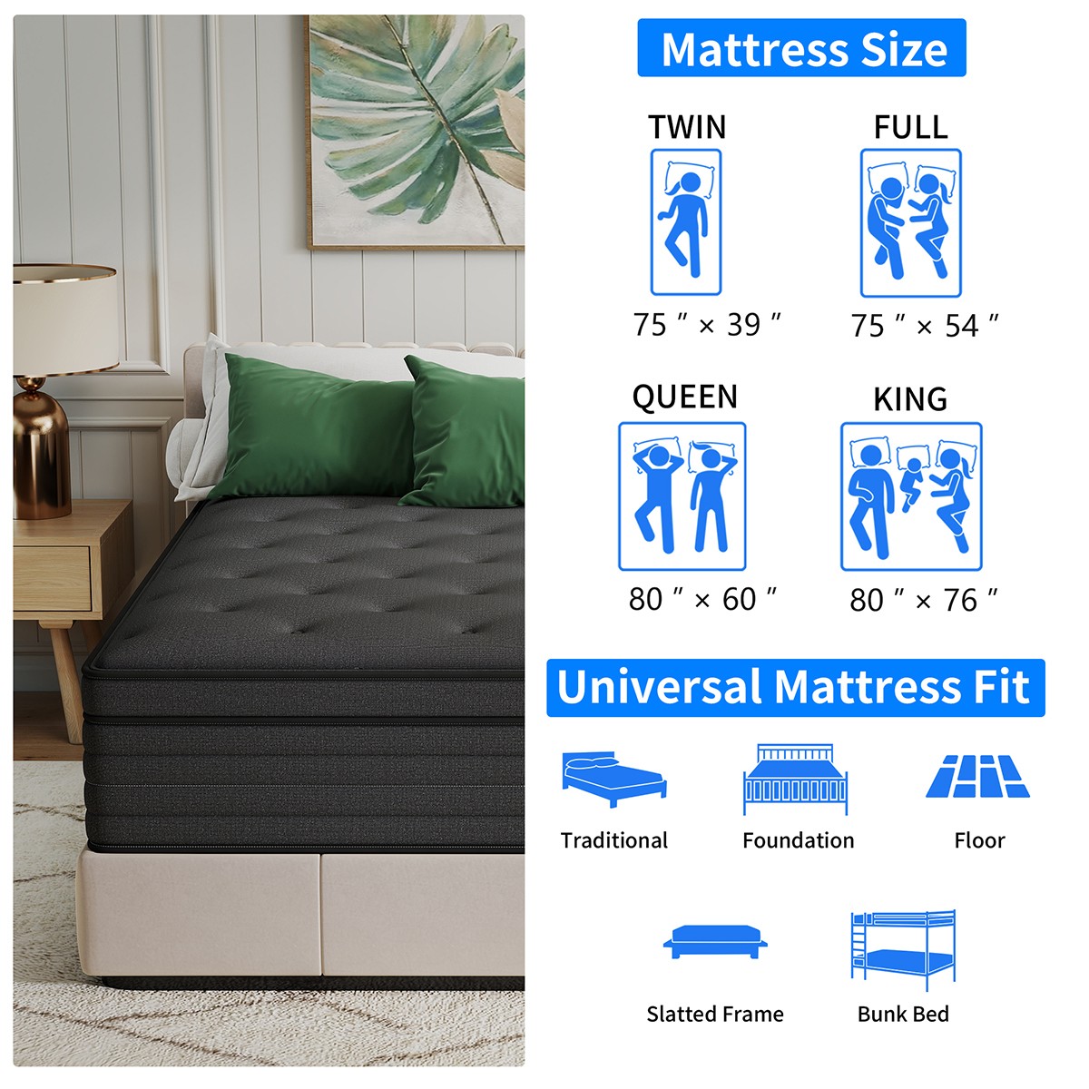 6″8″12″14″ Gel Memory Foam Hybrid Spring Mattress Twin Full Queen King In A Box