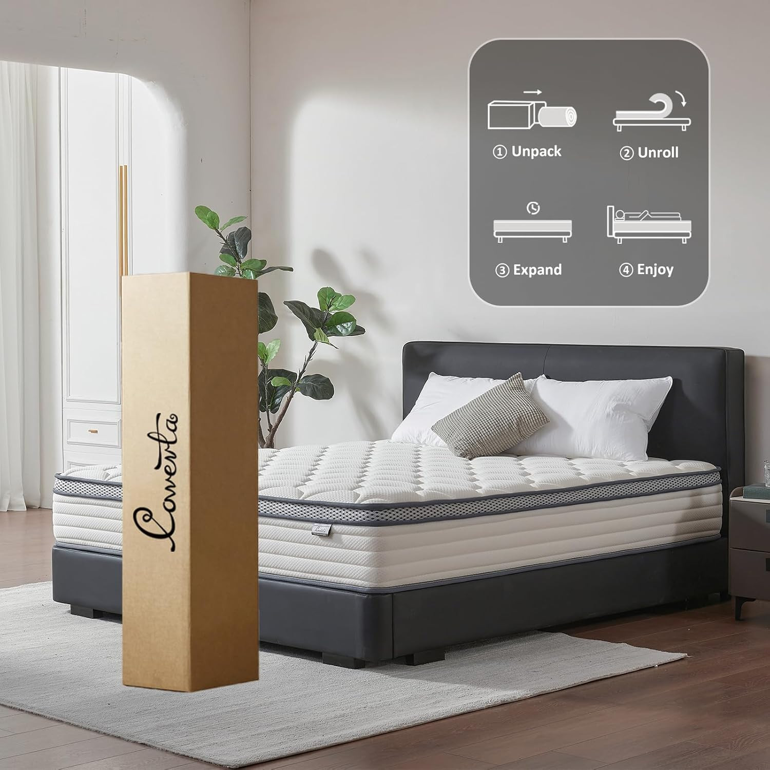 12 Inch Queen Mattress in a Box, Medium Firm Hybrid Mattress with Pocket Springs
