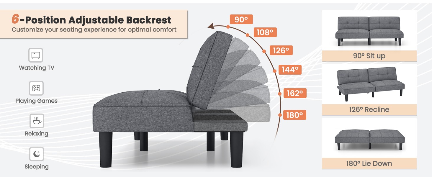 Convertible Futon Sofa Bed, Upholstered Folding Linen Sleeper
