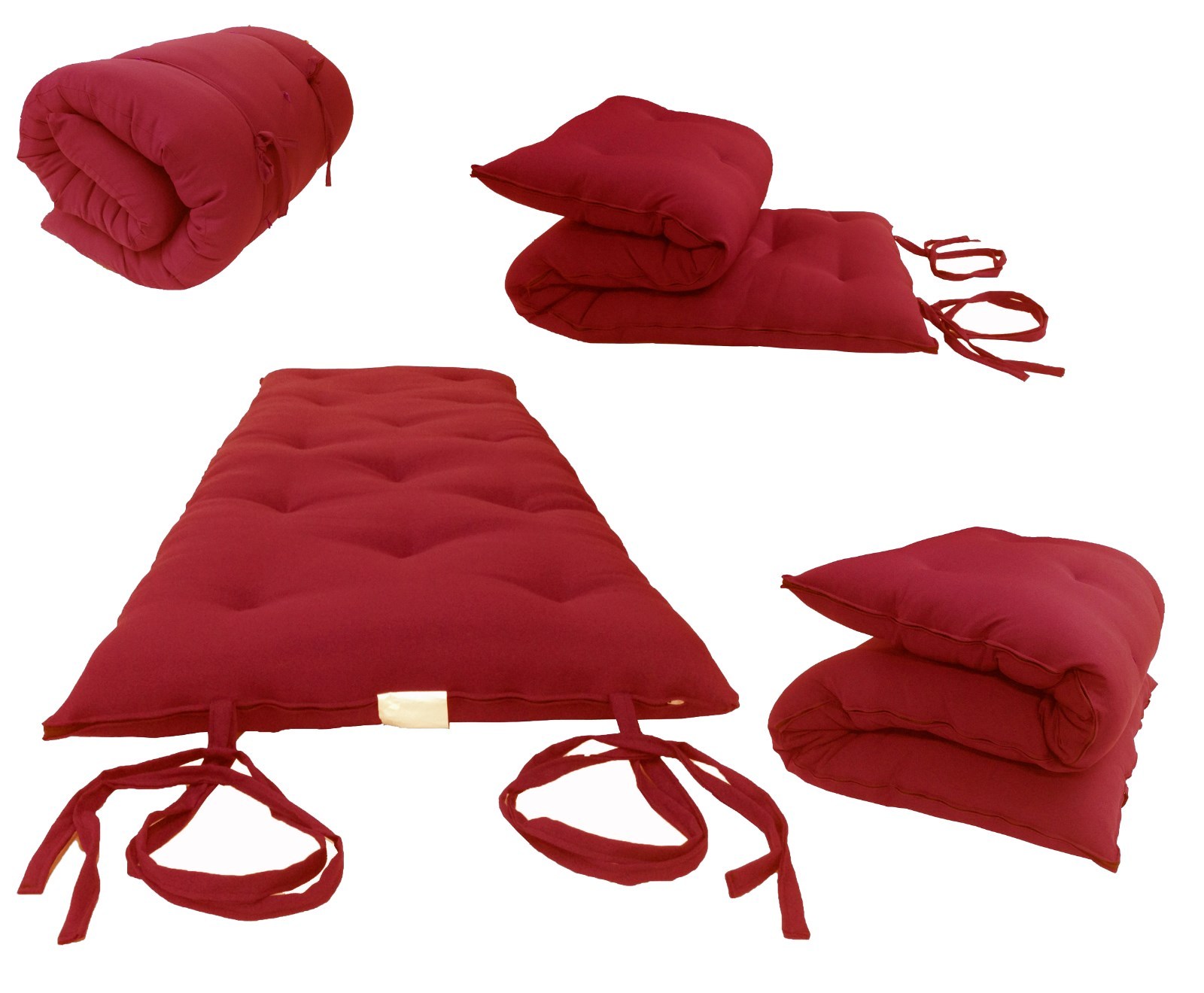 Red Queen Size Japanese Floor Rolling Futon Mattress, Thai Mat 3 x 60 x 80