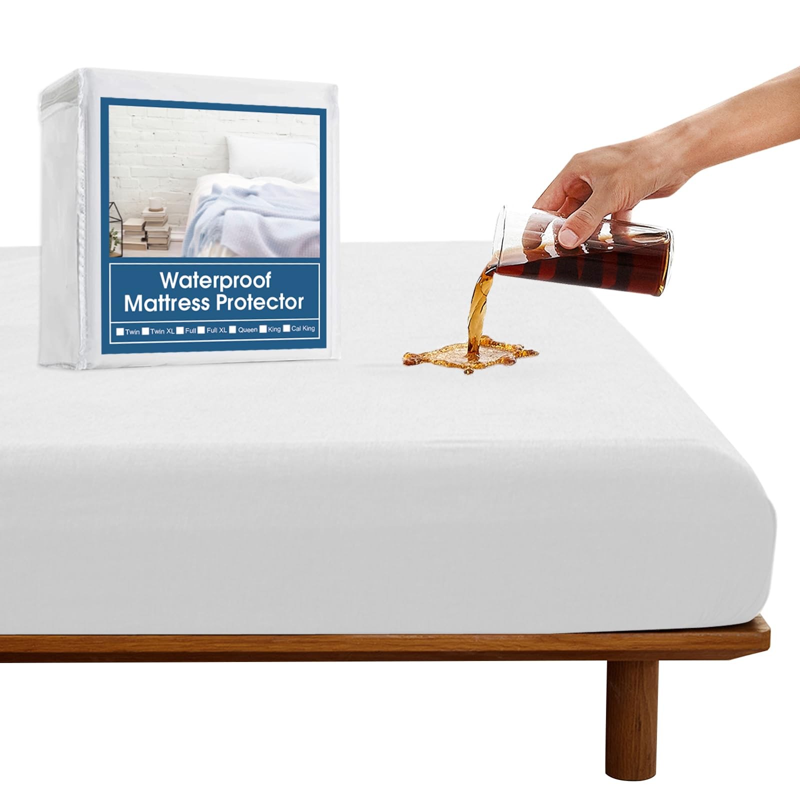 SPRINGSPIRIT Full Size Waterproof Mattress Protector, Full, White