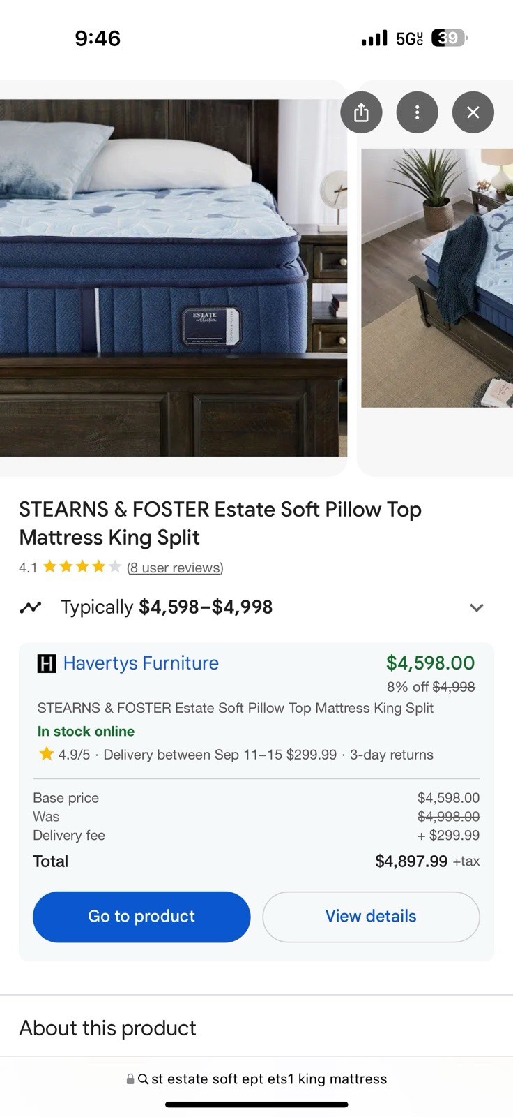 King Stearns & Foster 17″ Euro Pillow Top Soft Mattress