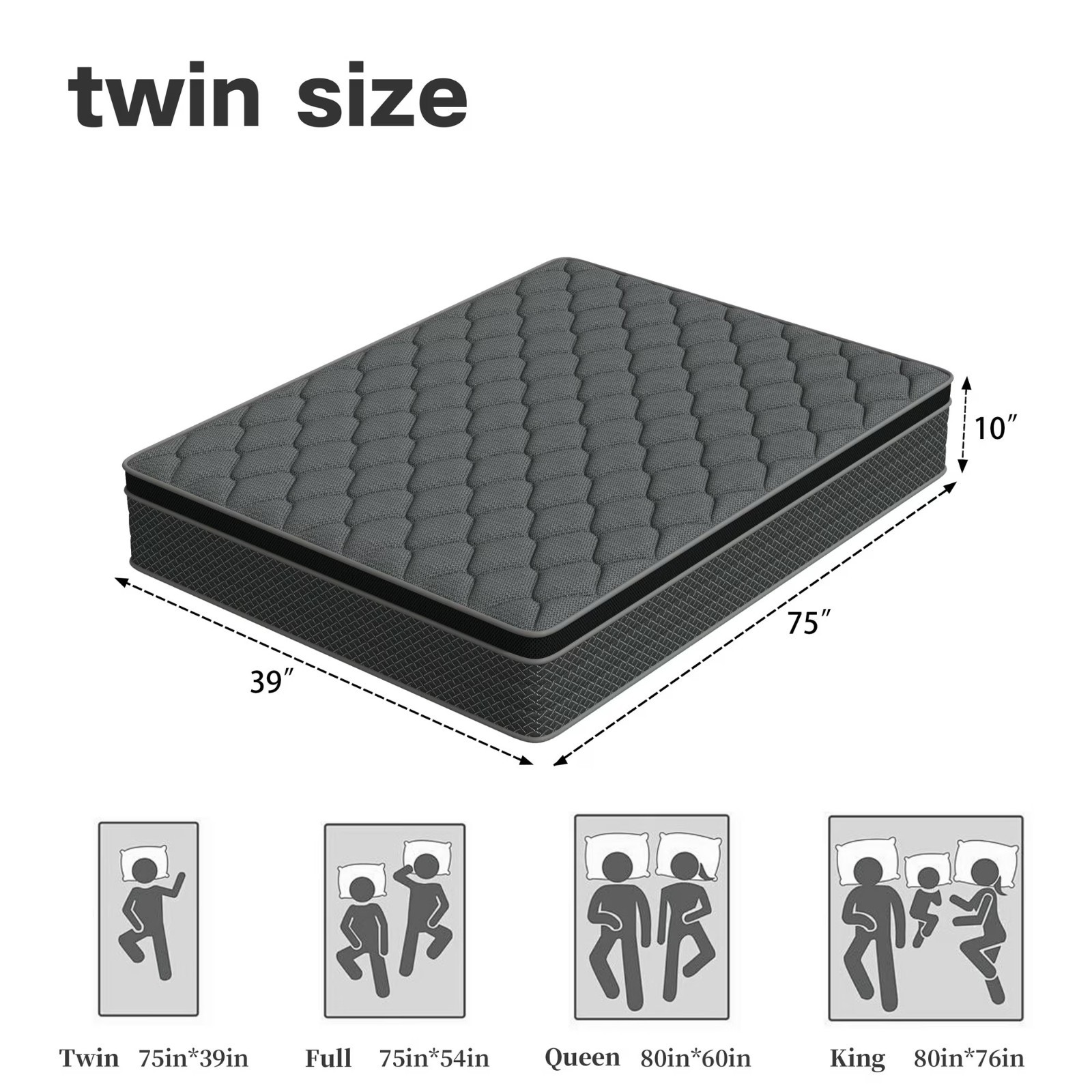10″ Memory Size Foam &Spring Hybrid Mattress Cooling Twin/Full/King Bed In a Box