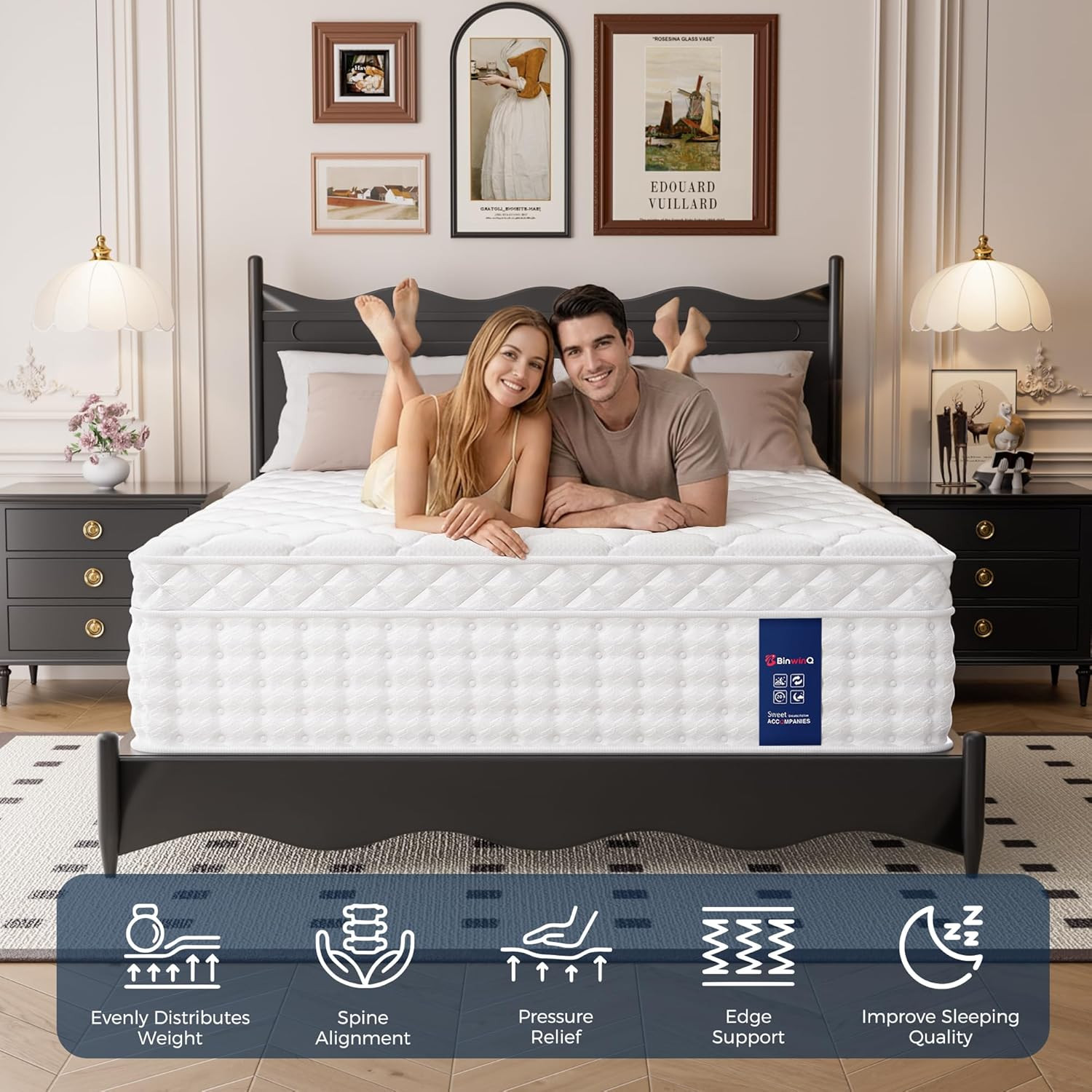 14 Inch Queen Hybrid Mattress in a Box, Plush Mattress with Gel Memory Foam & In