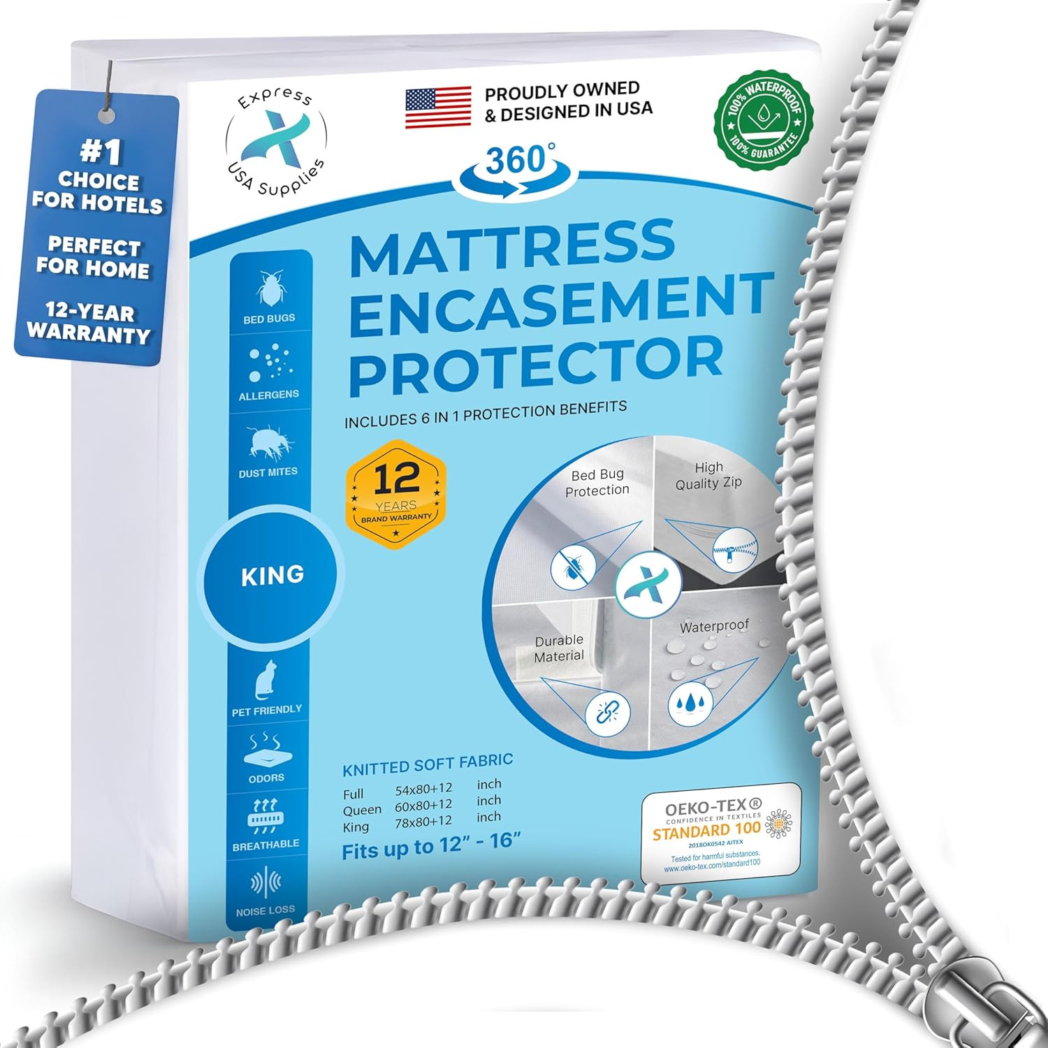 Mattress Encasement King (12-16) Inches Deep | Heavy Duty Hotel Grade Box Spring